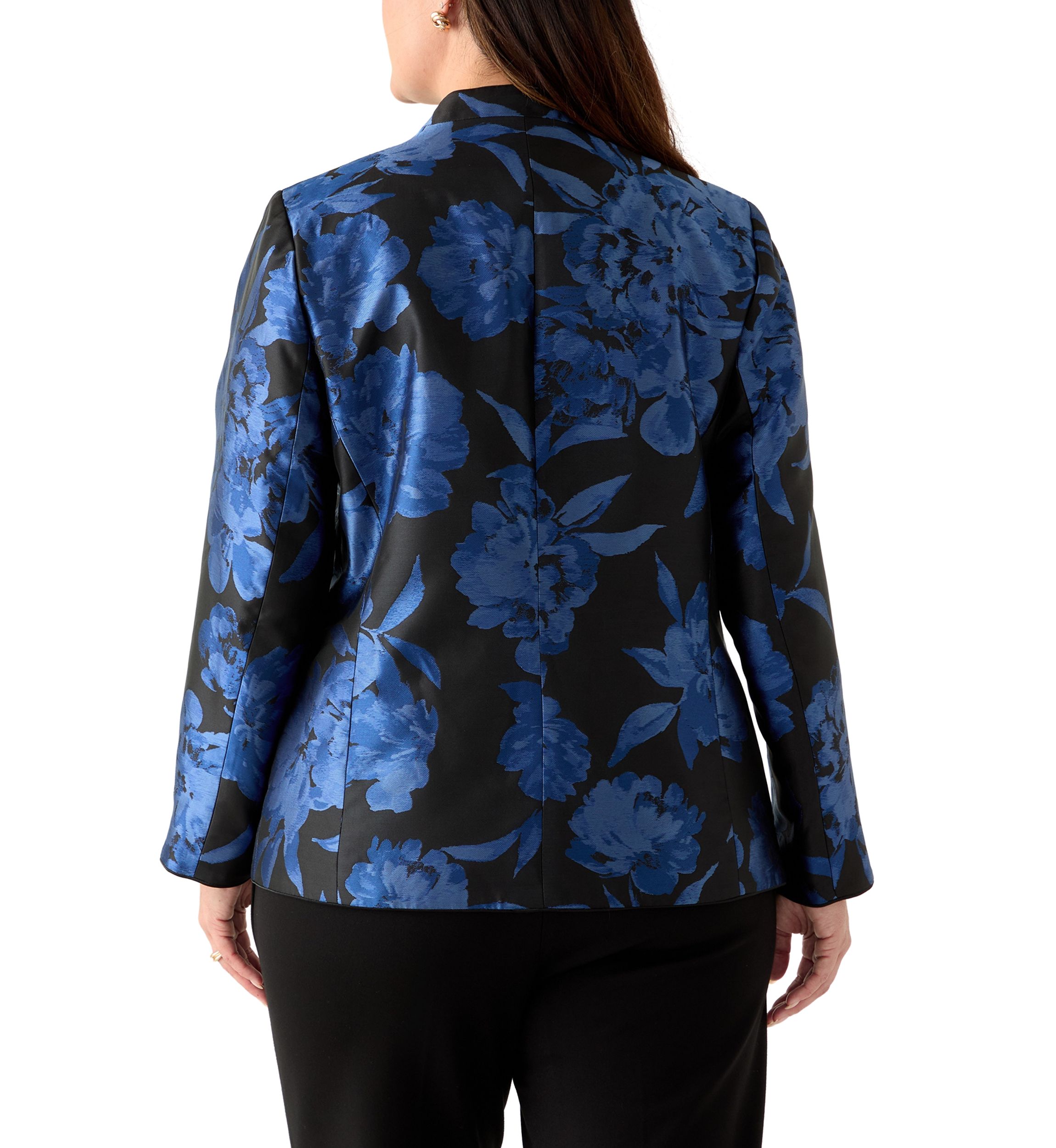 Plus Size Floral Jacquard Collarless Jacket