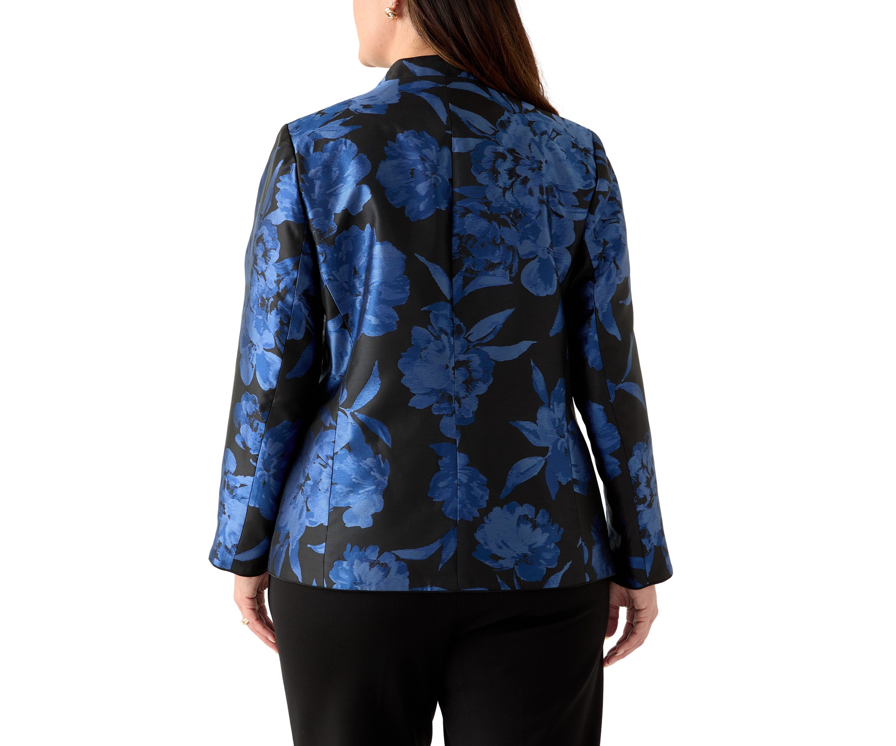 Plus Size Floral Jacquard Collarless Jacket