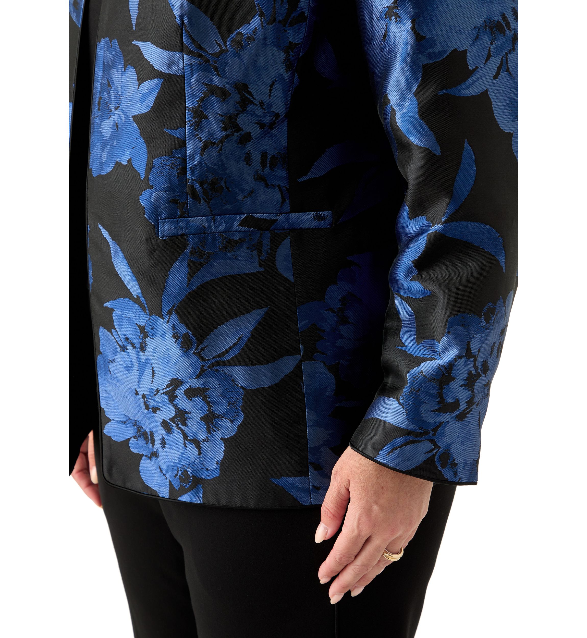 Plus Size Floral Jacquard Collarless Jacket