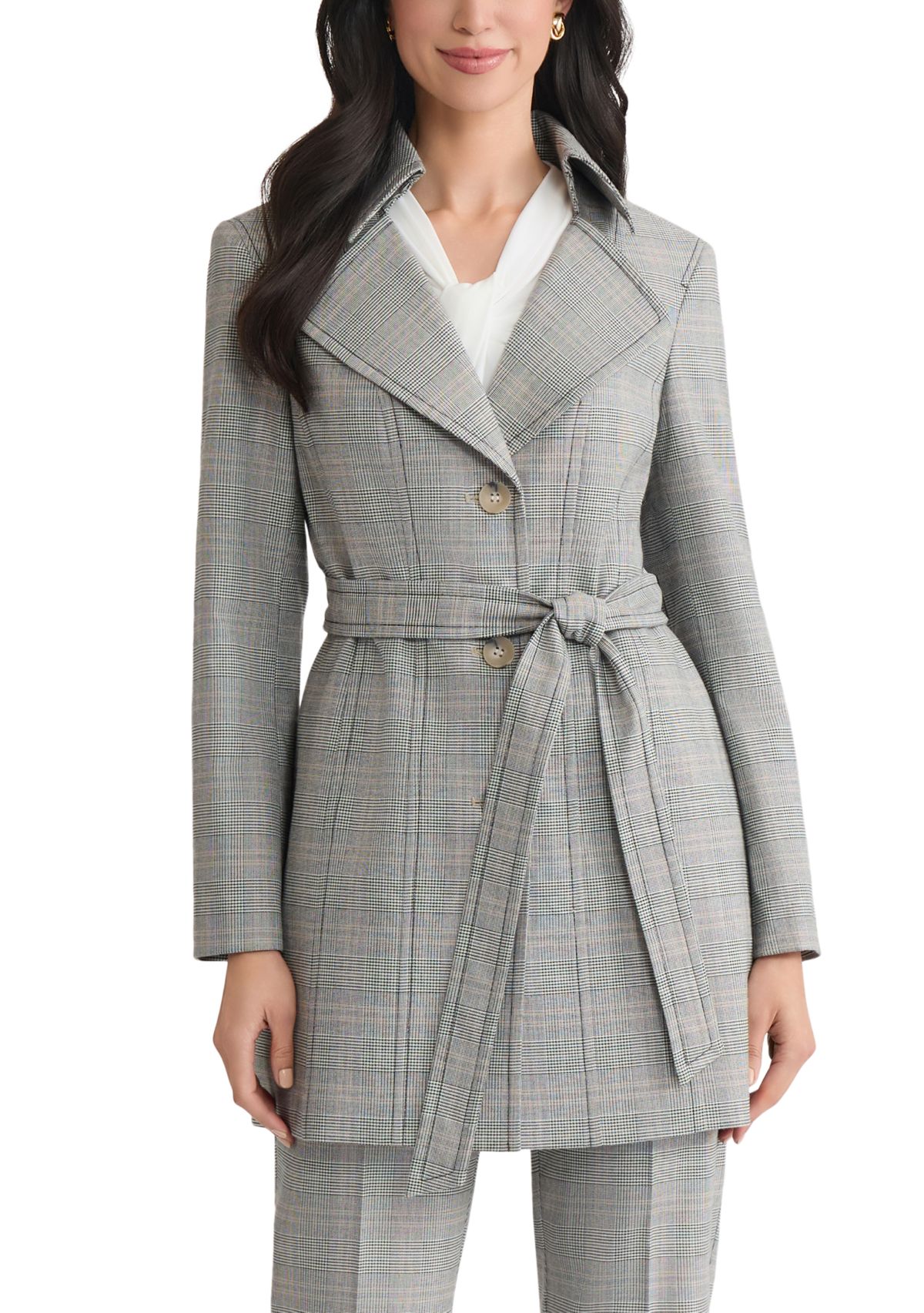 Womens Plaid Belted Trench Coat 