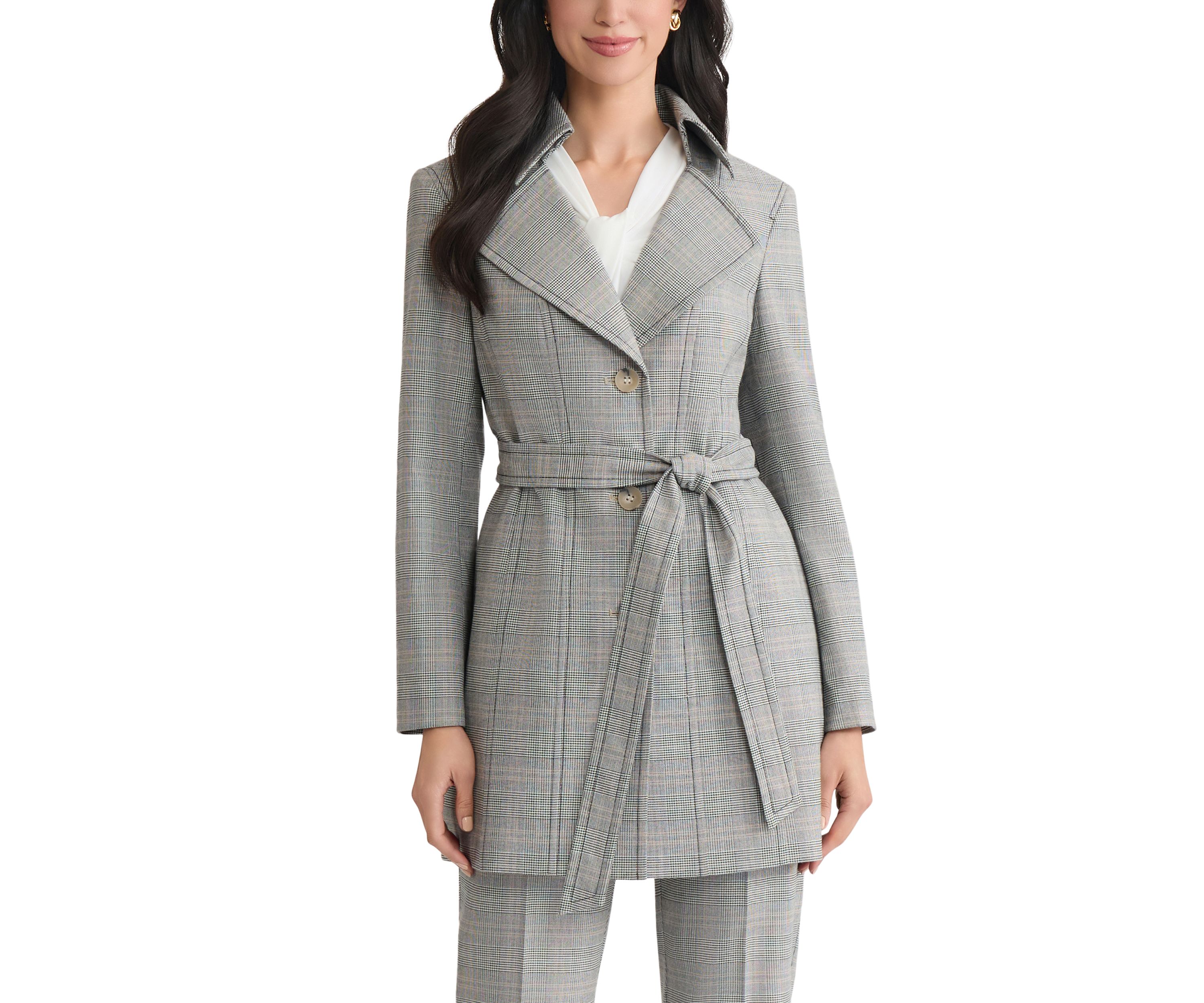 Womens Plaid Belted Trench Coat 