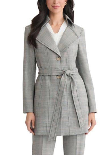 Women's Plaid Belted Trench Coat 