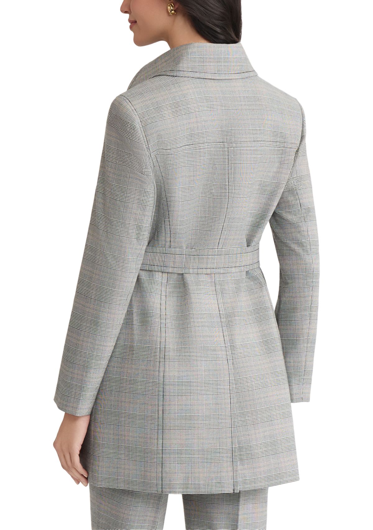 Womens Plaid Belted Trench Coat 