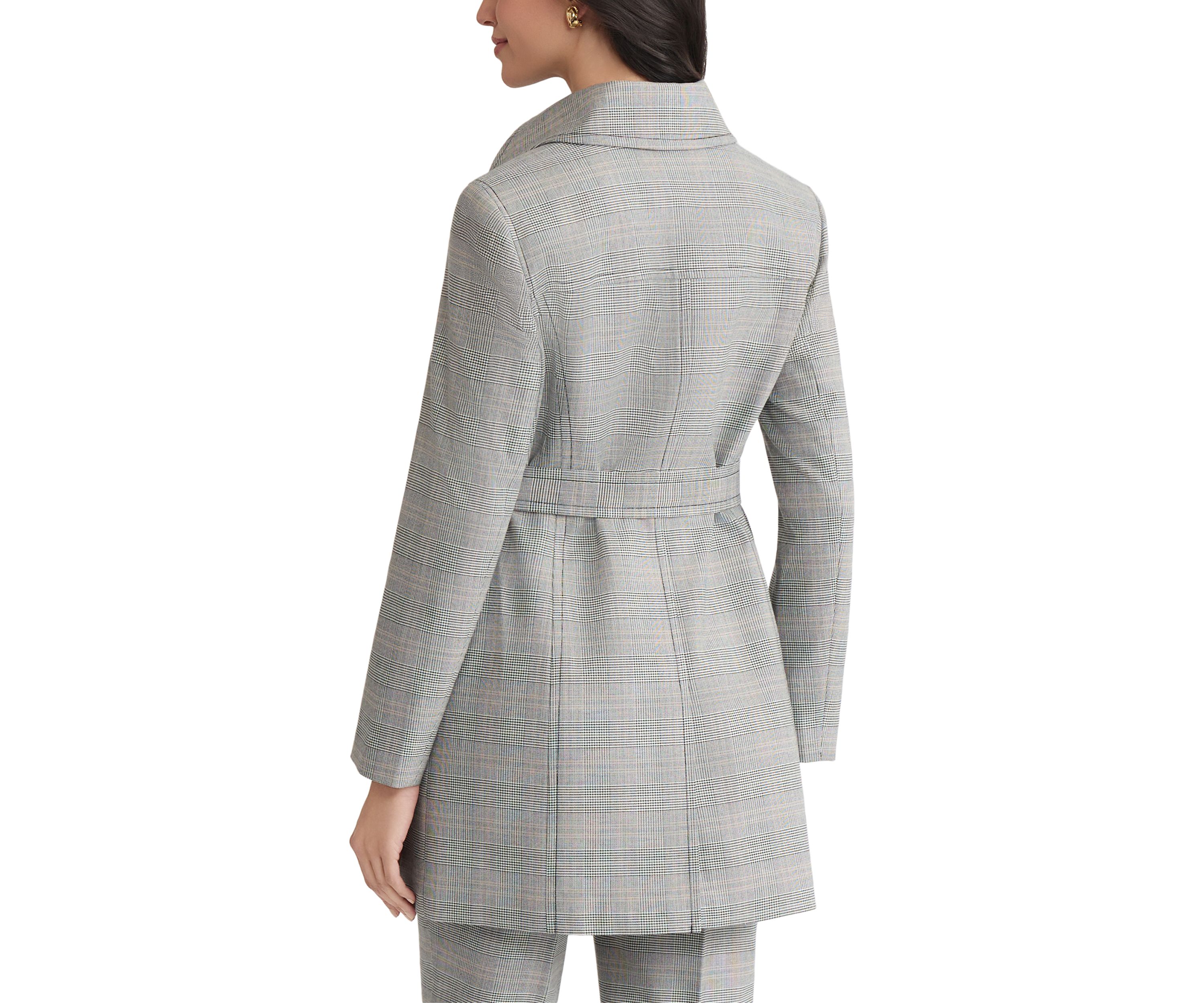 Womens Plaid Belted Trench Coat 