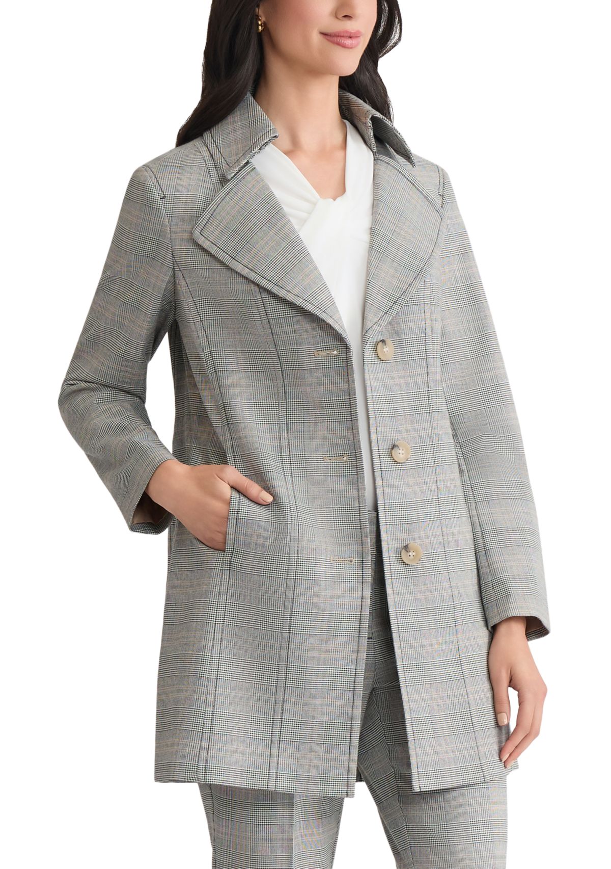 Womens Plaid Belted Trench Coat 