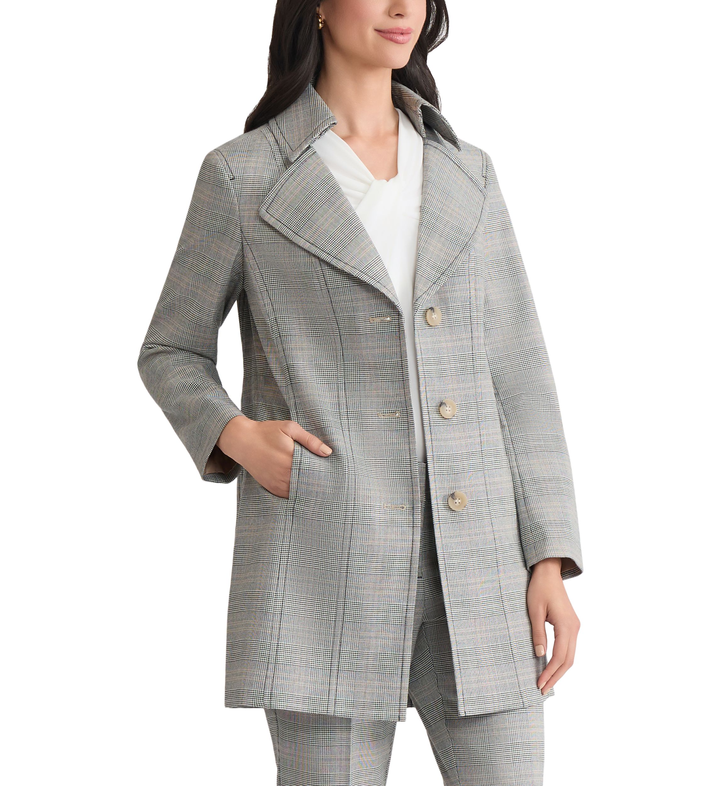 Womens Plaid Belted Trench Coat 