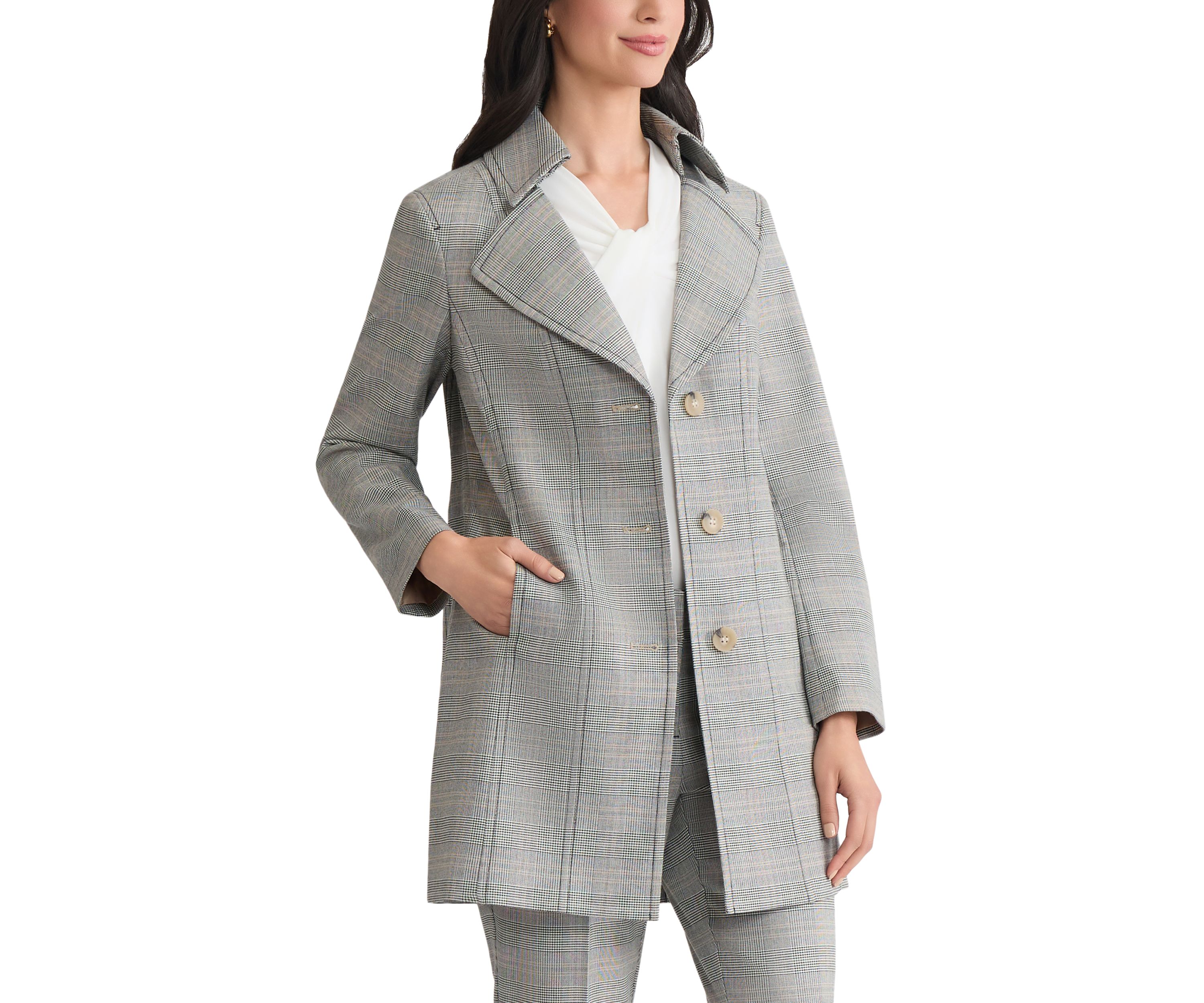 Womens Plaid Belted Trench Coat 