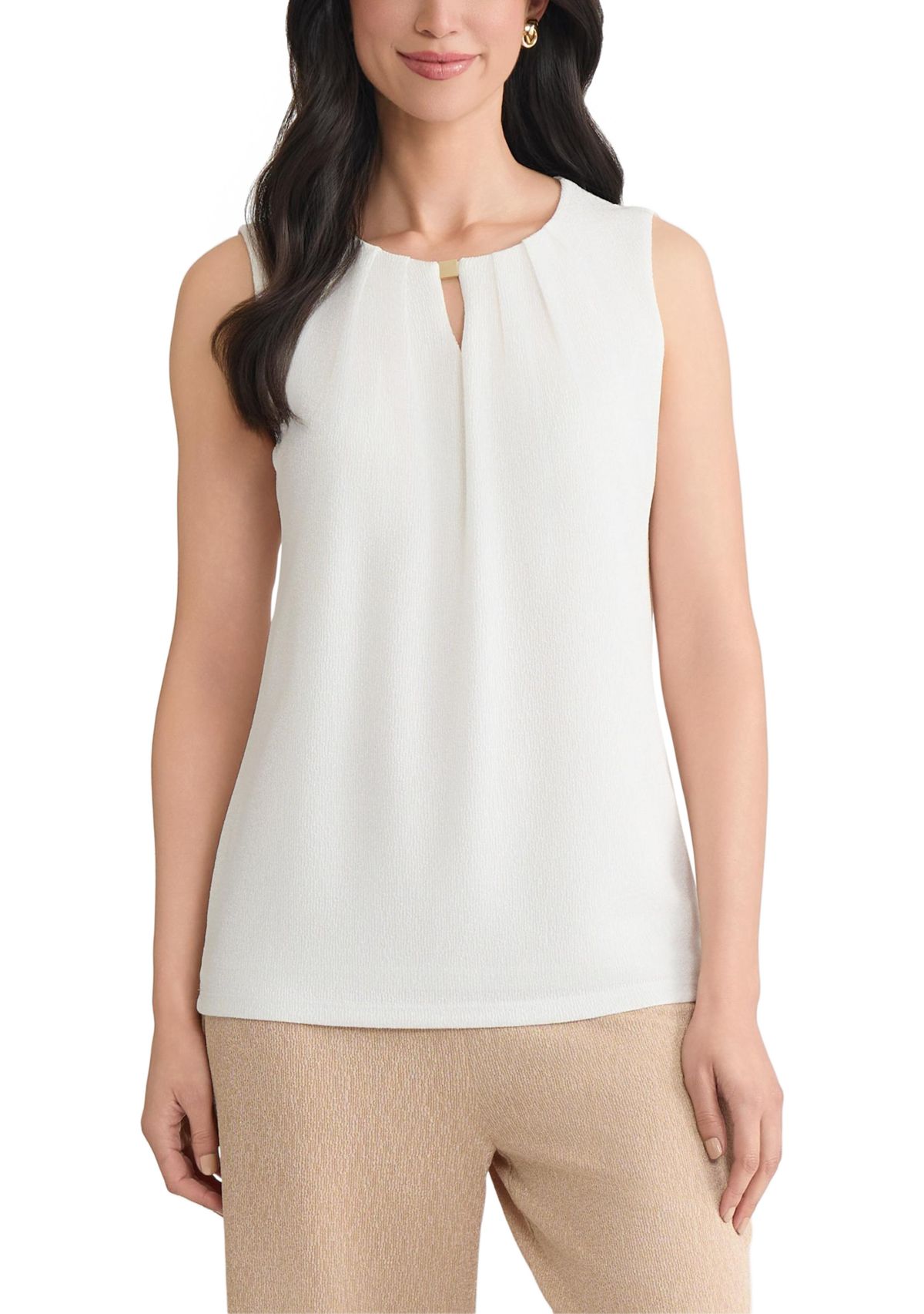 Womens Shimmer Knit Pleat Neck Top 