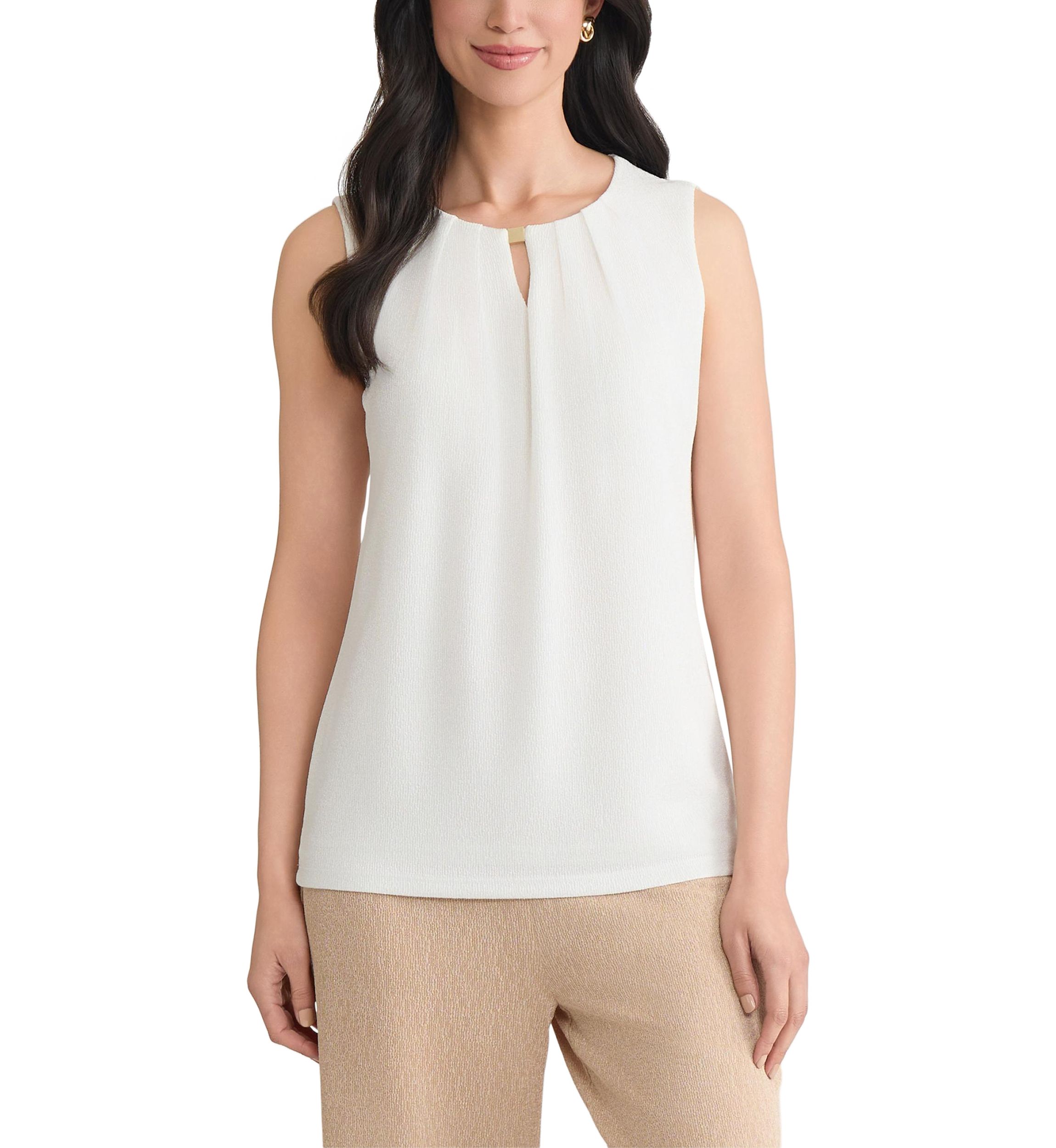 Womens Shimmer Knit Pleat Neck Top 