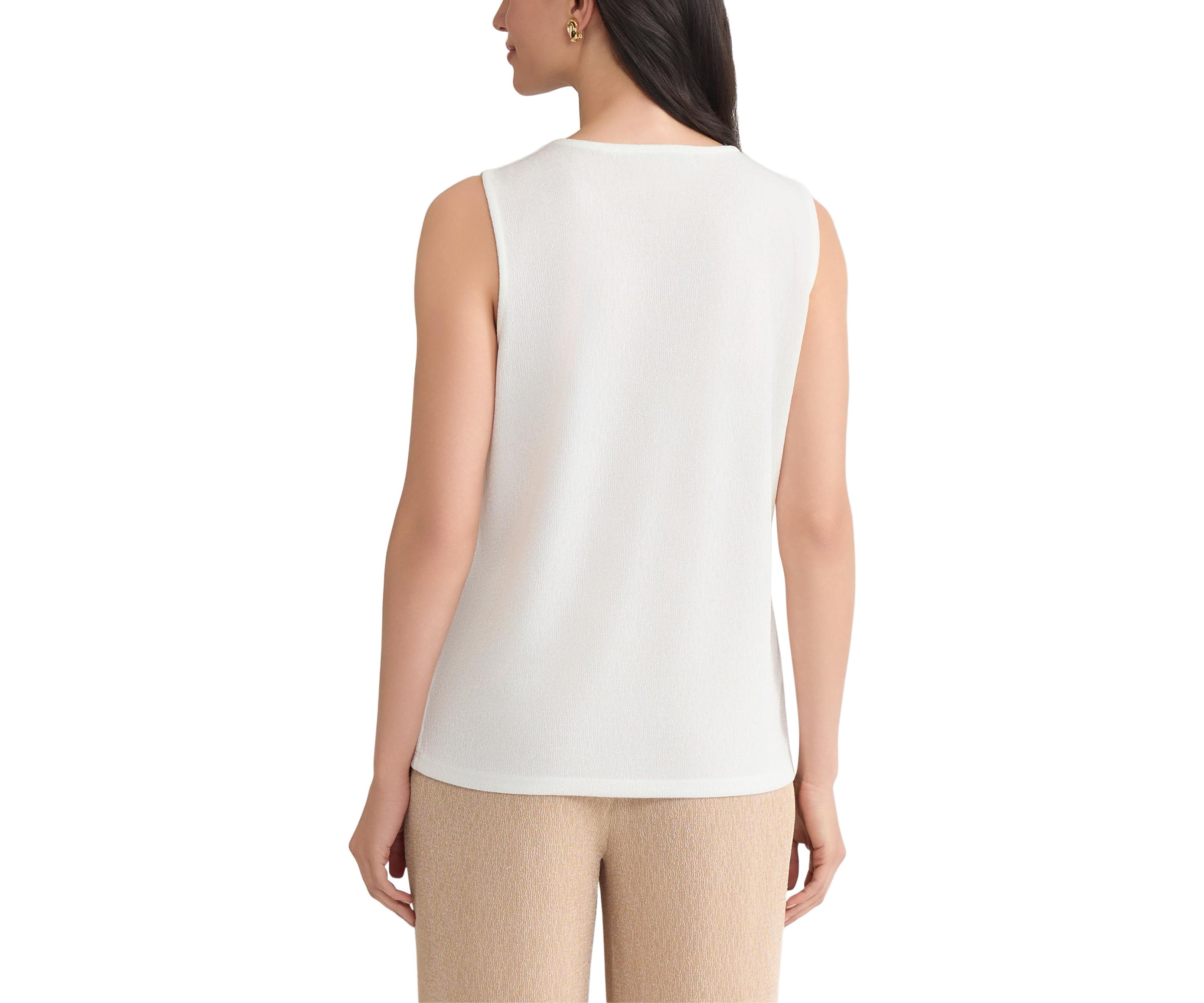Womens Shimmer Knit Pleat Neck Top 