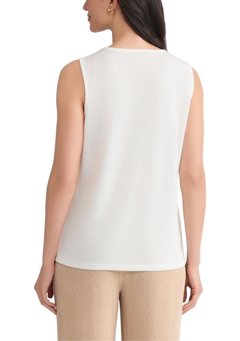 Womens Shimmer Knit Pleat Neck Top 