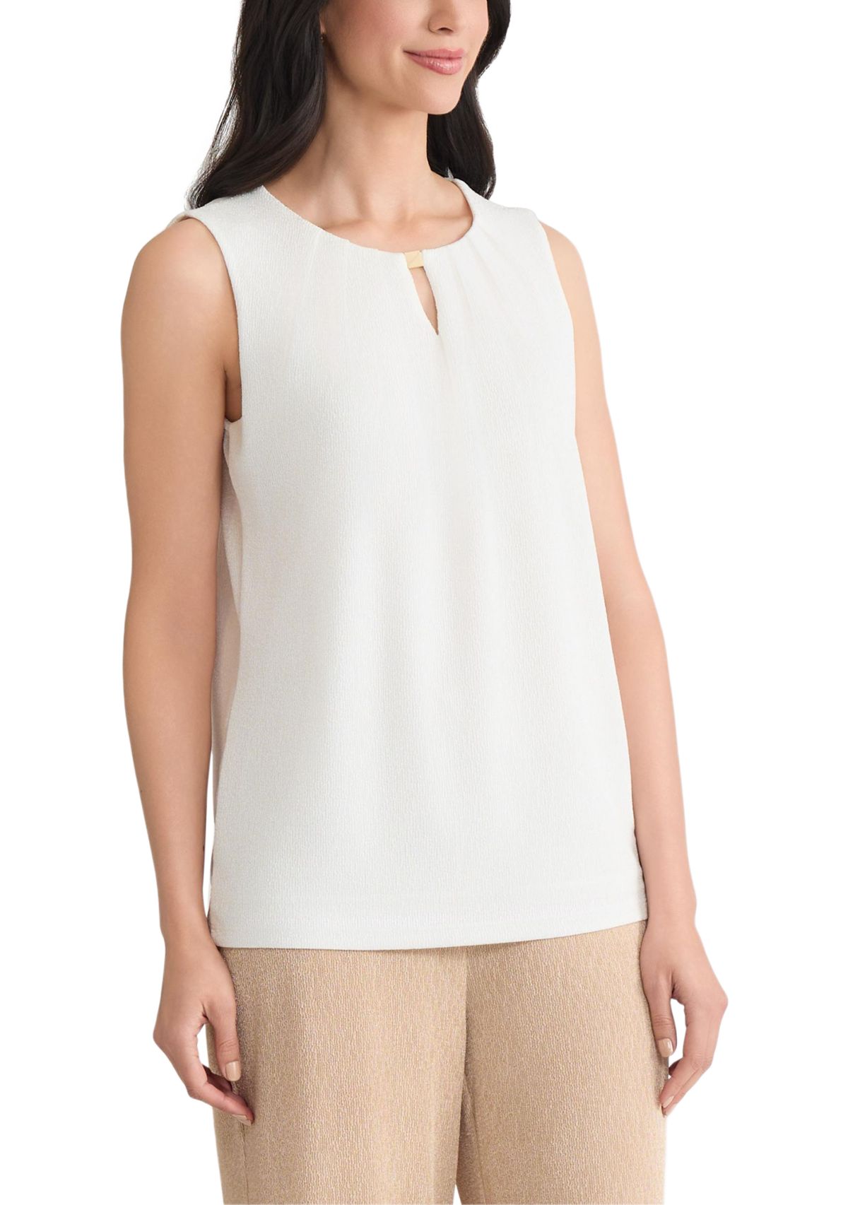 Womens Shimmer Knit Pleat Neck Top 
