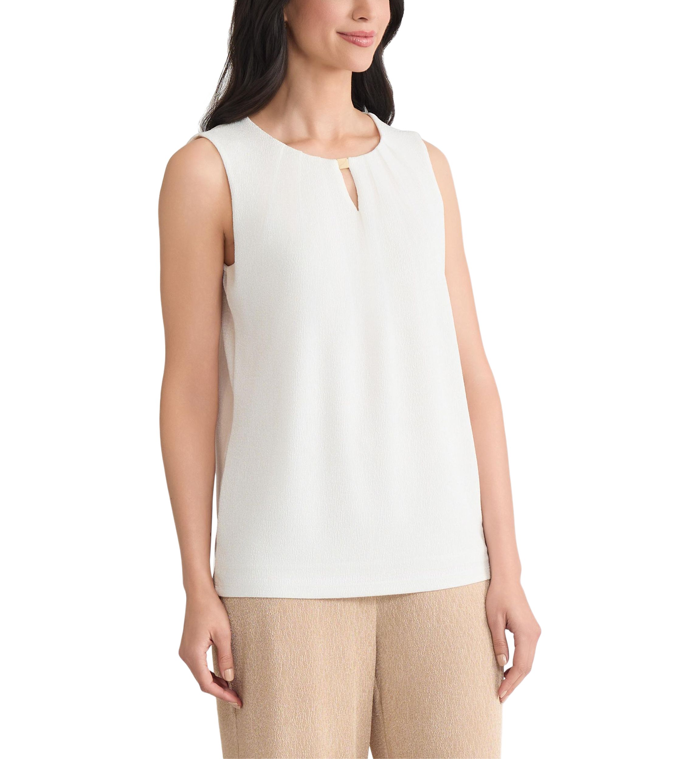 Womens Shimmer Knit Pleat Neck Top 