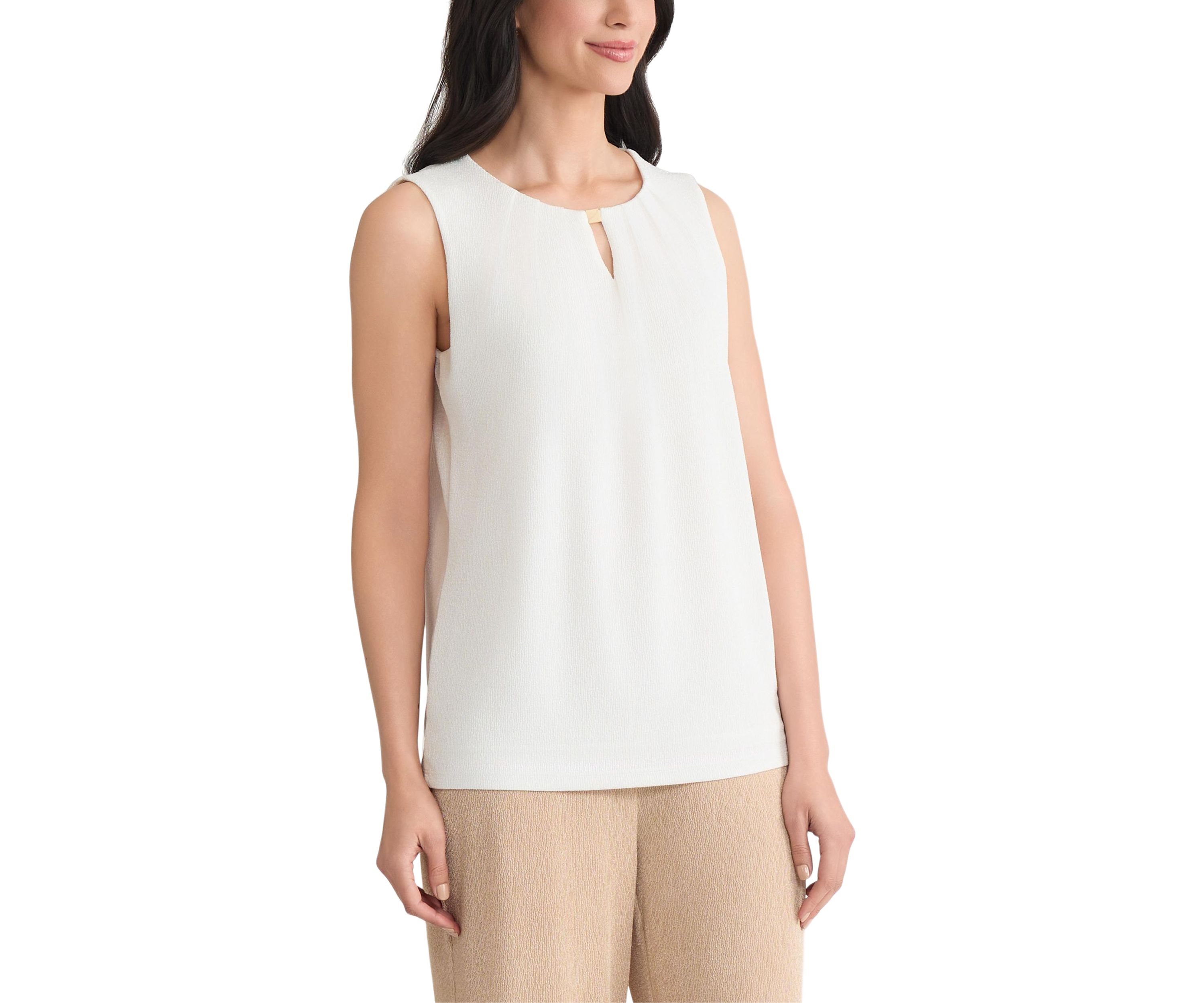 Womens Shimmer Knit Pleat Neck Top 
