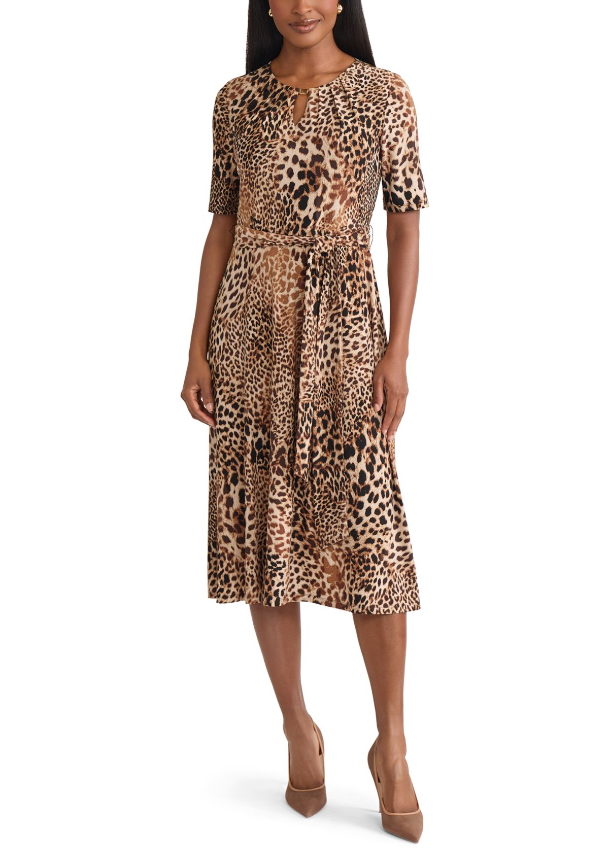 Womens Animal Print Elbow Sleeve Dress