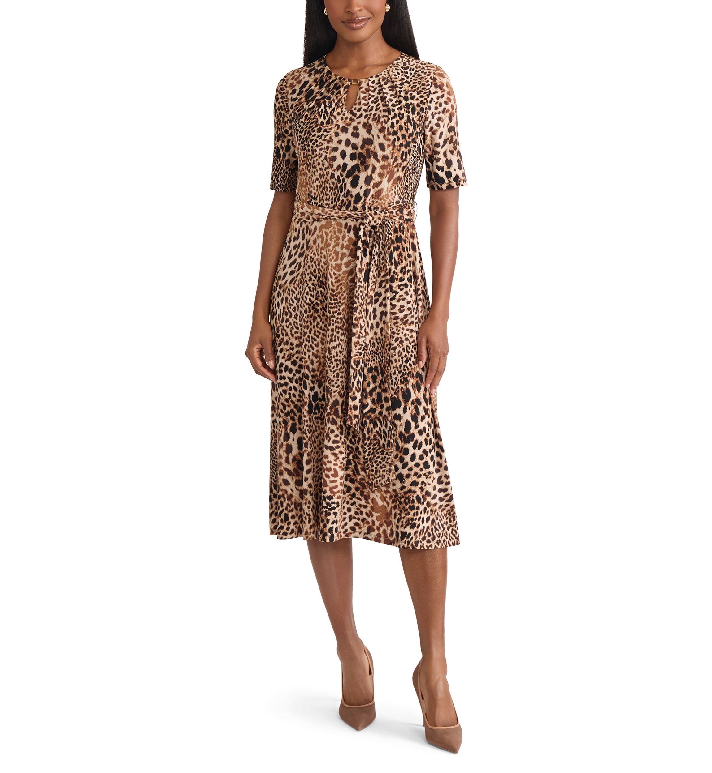 Womens Animal Print Elbow Sleeve Dress