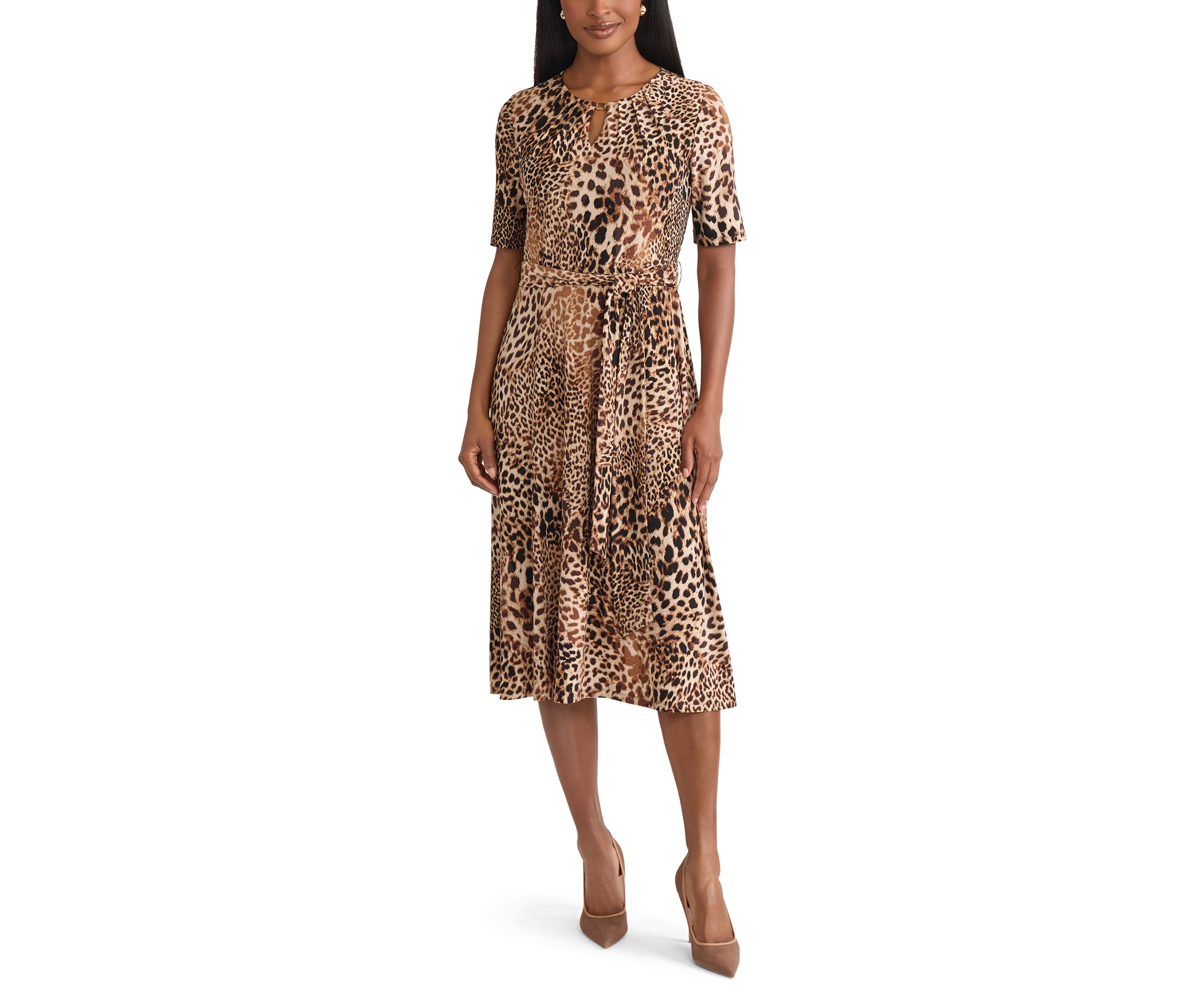 Womens Animal Print Elbow Sleeve Dress
