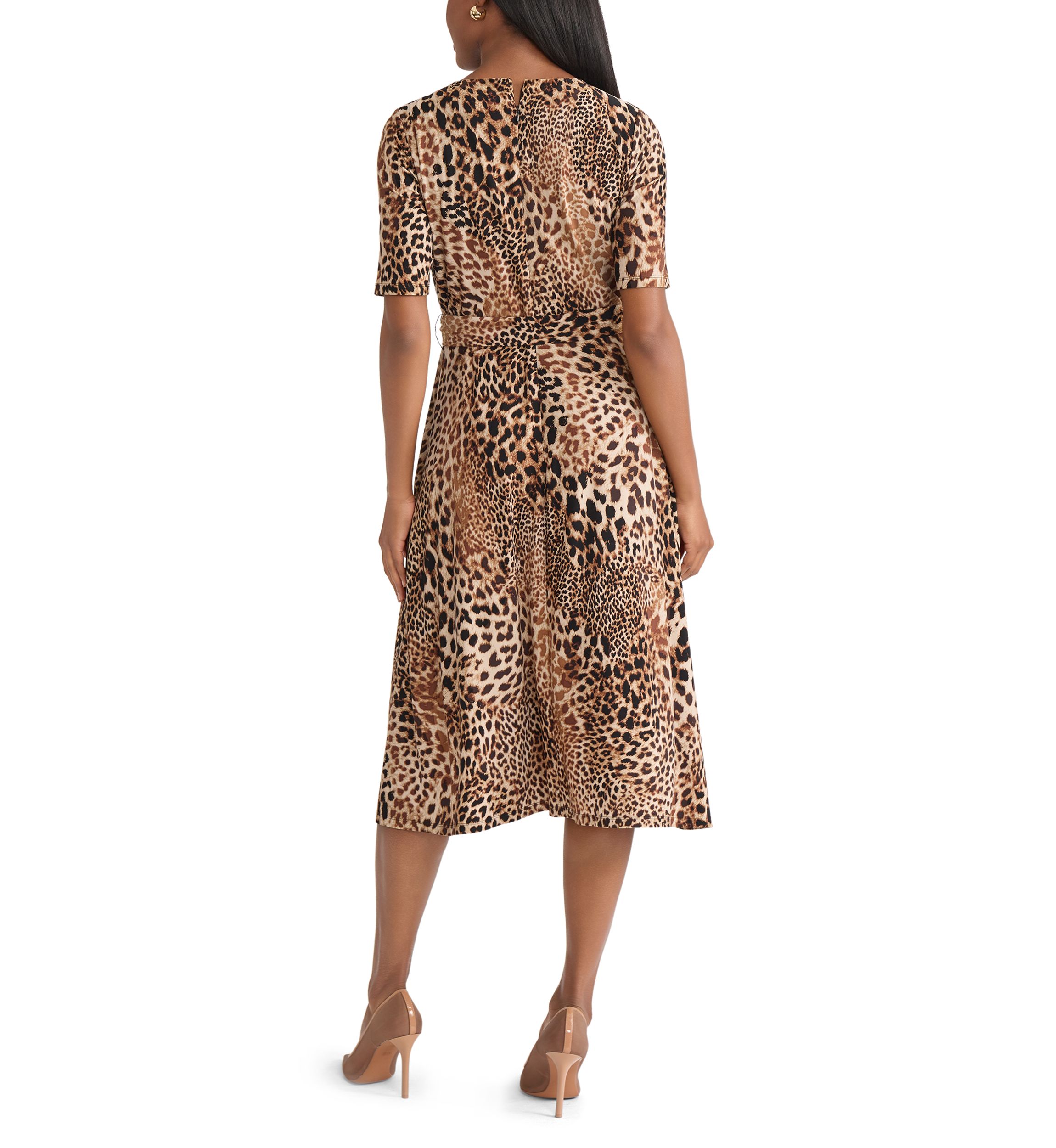 Womens Animal Print Elbow Sleeve Dress