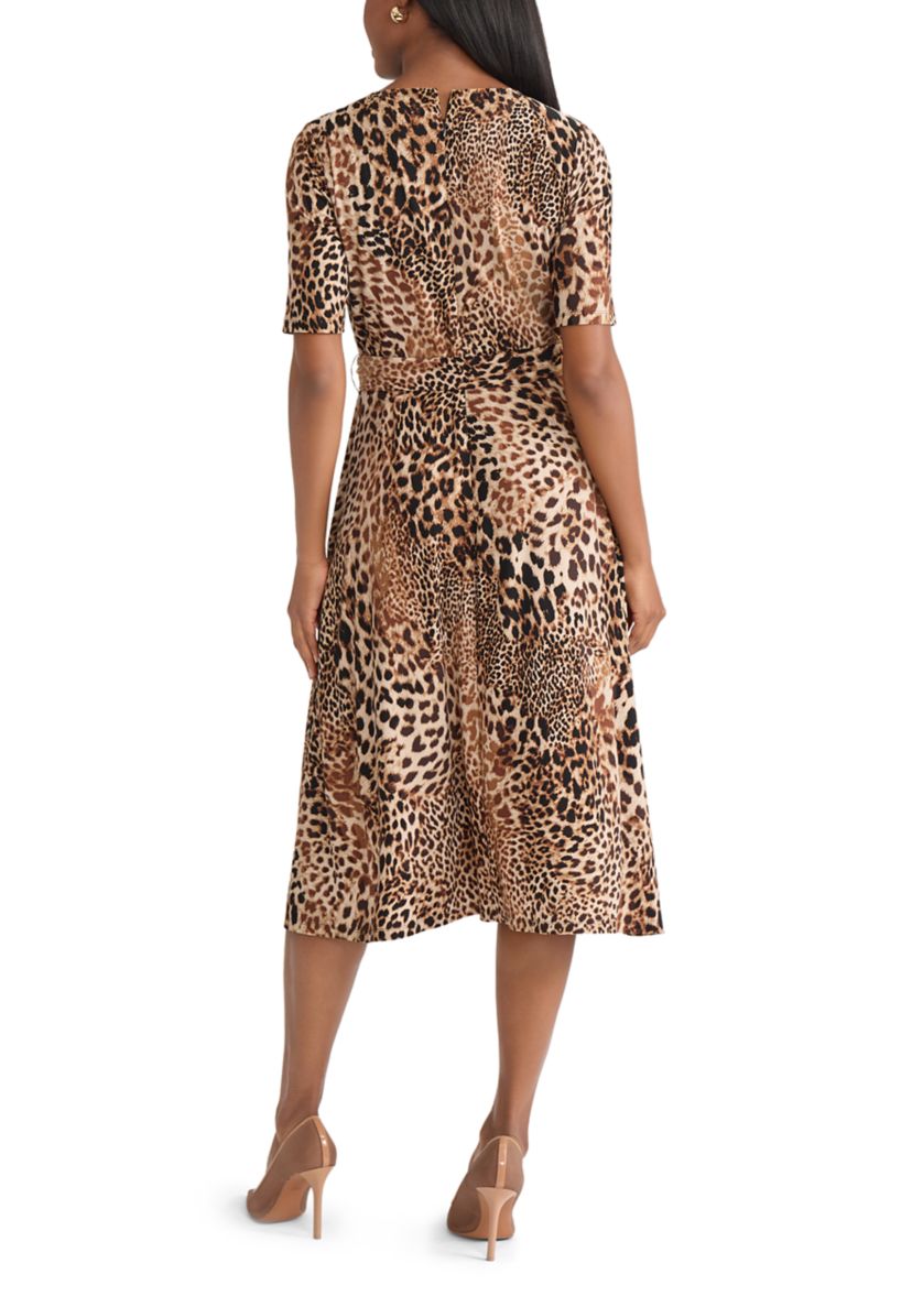 Womens Animal Print Elbow Sleeve Dress