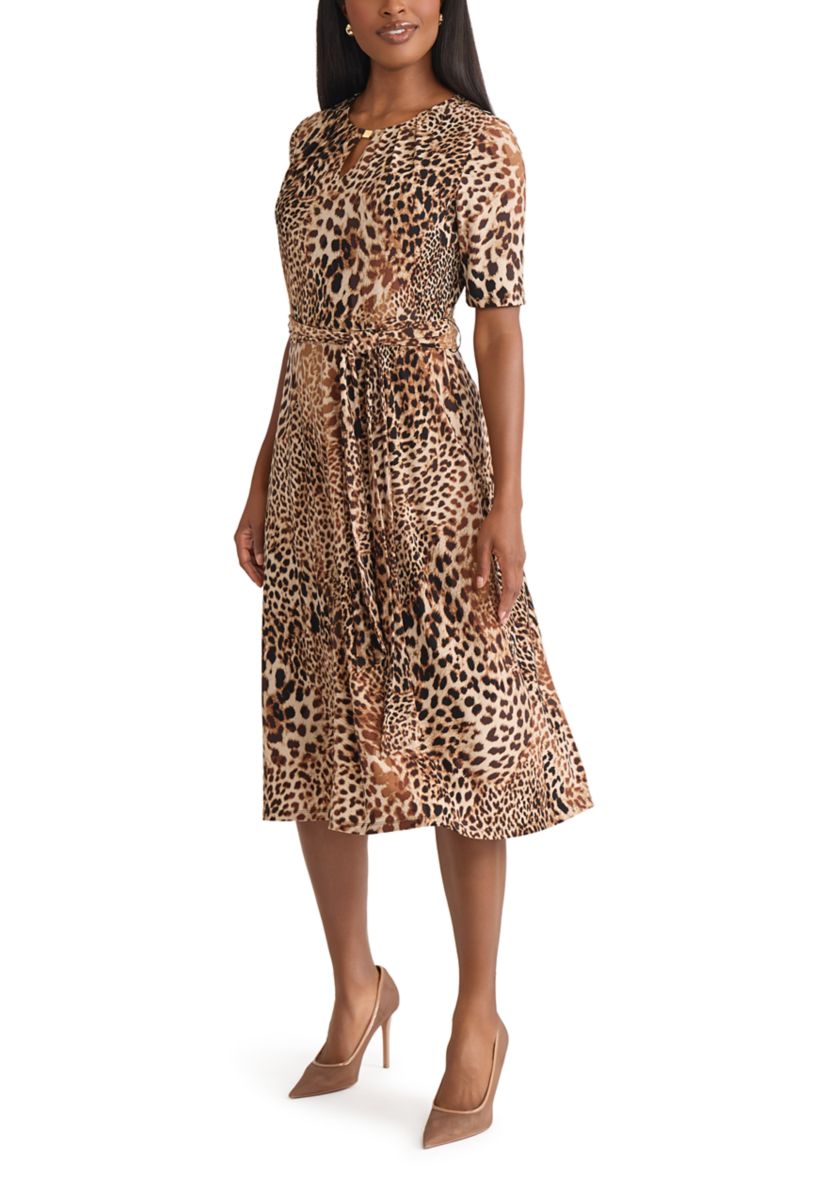 Womens Animal Print Elbow Sleeve Dress