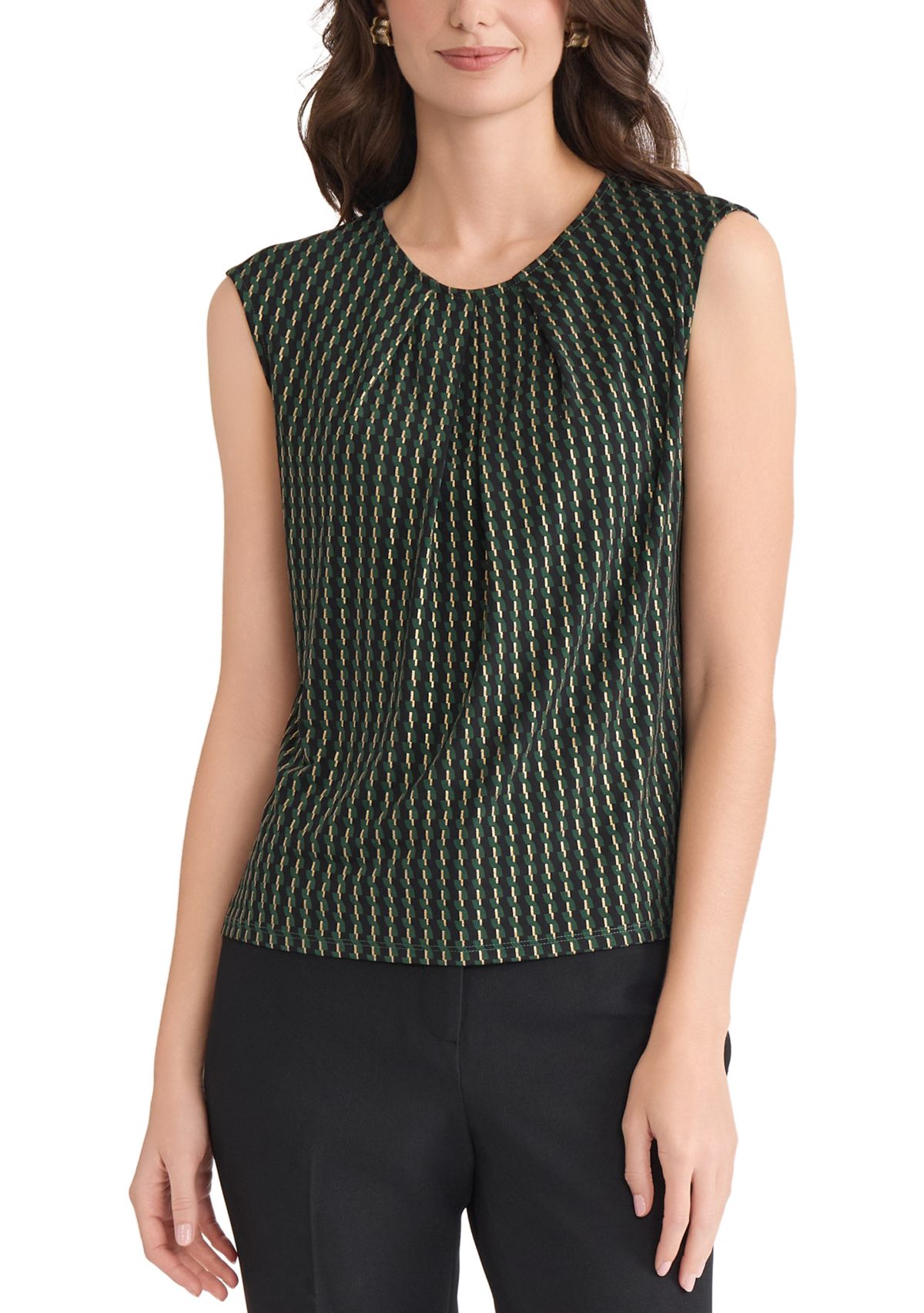 Womens Foil Print Pleat Neck Knit Top 