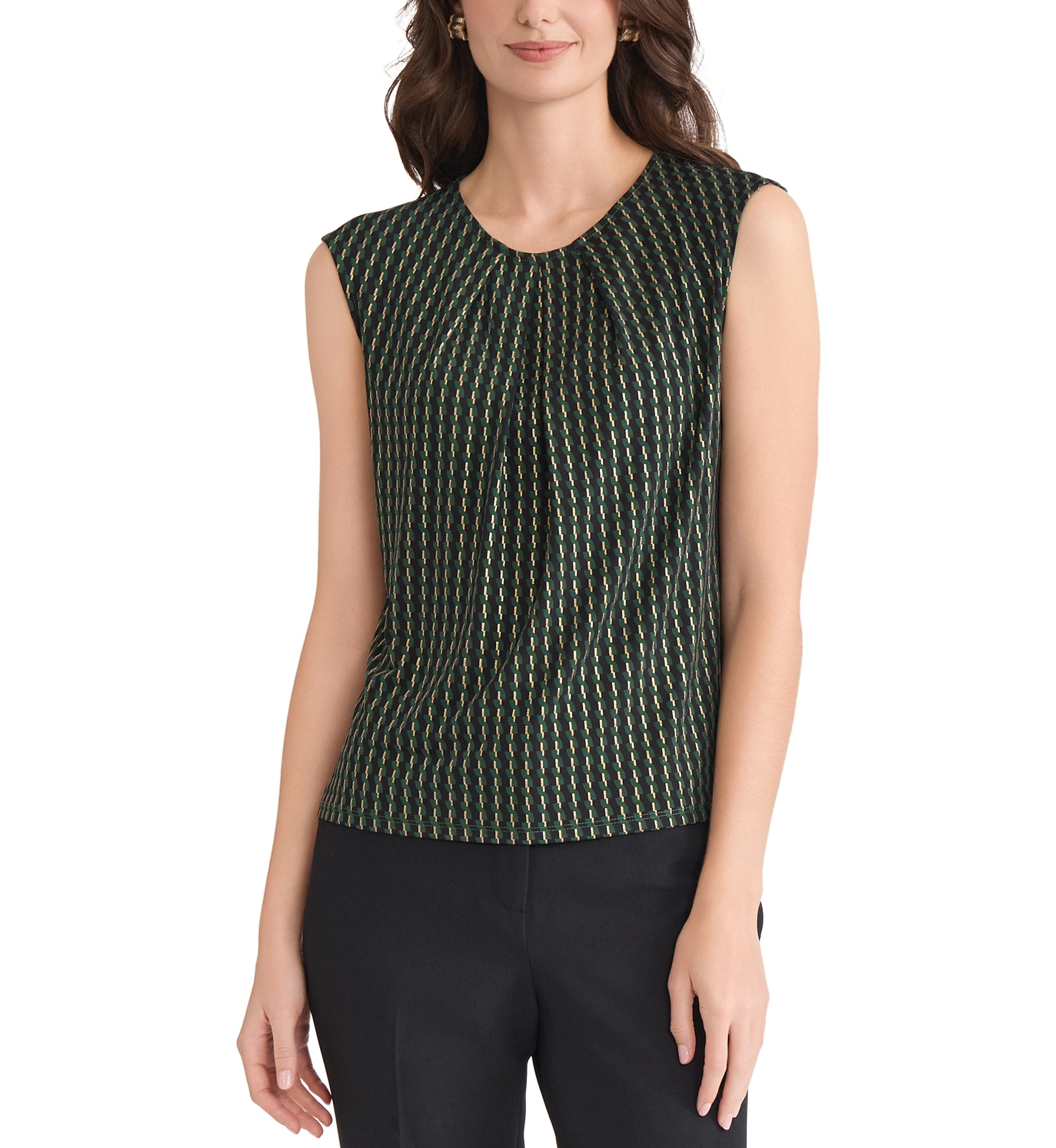 Womens Foil Print Pleat Neck Knit Top 
