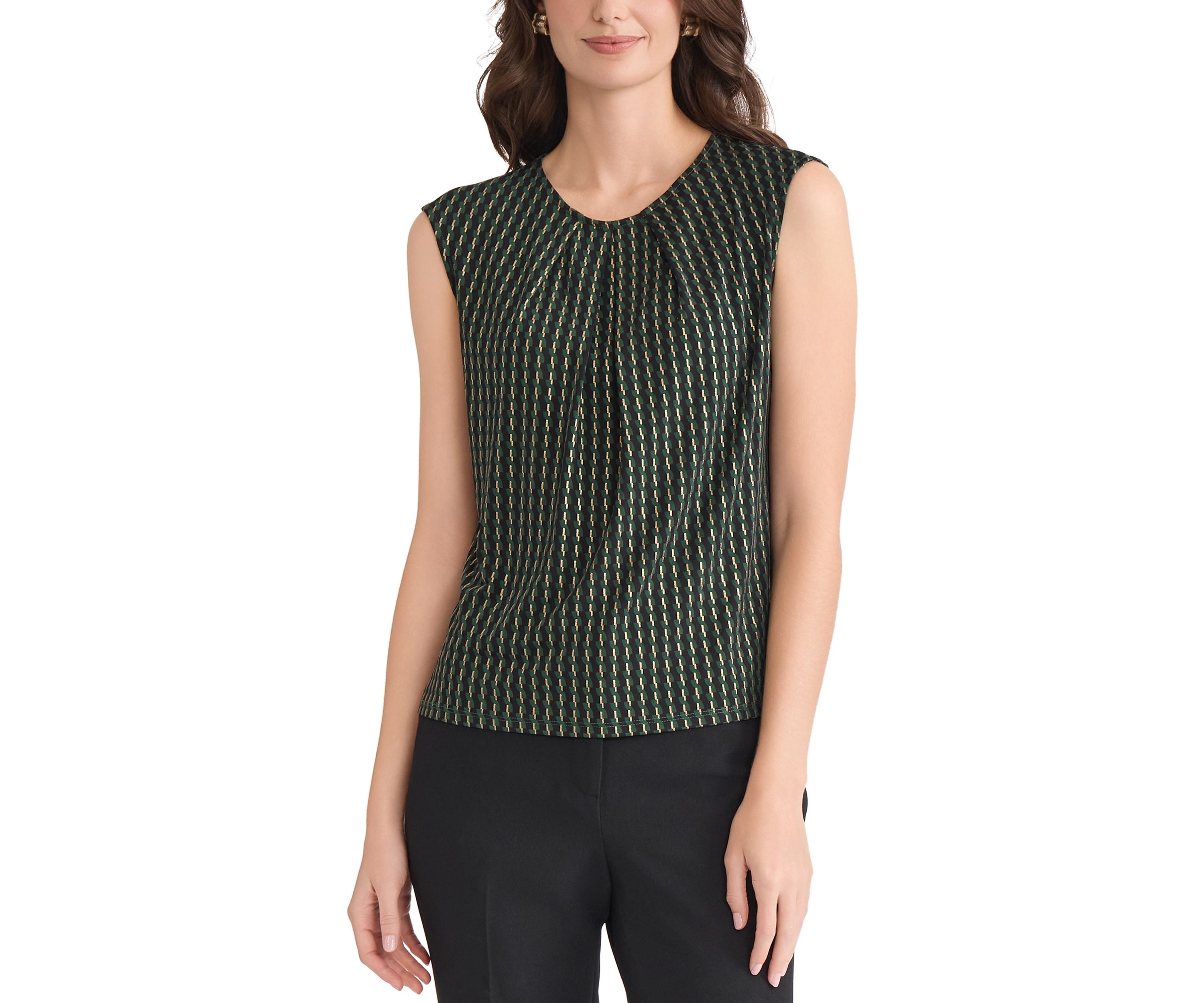 Womens Foil Print Pleat Neck Knit Top 
