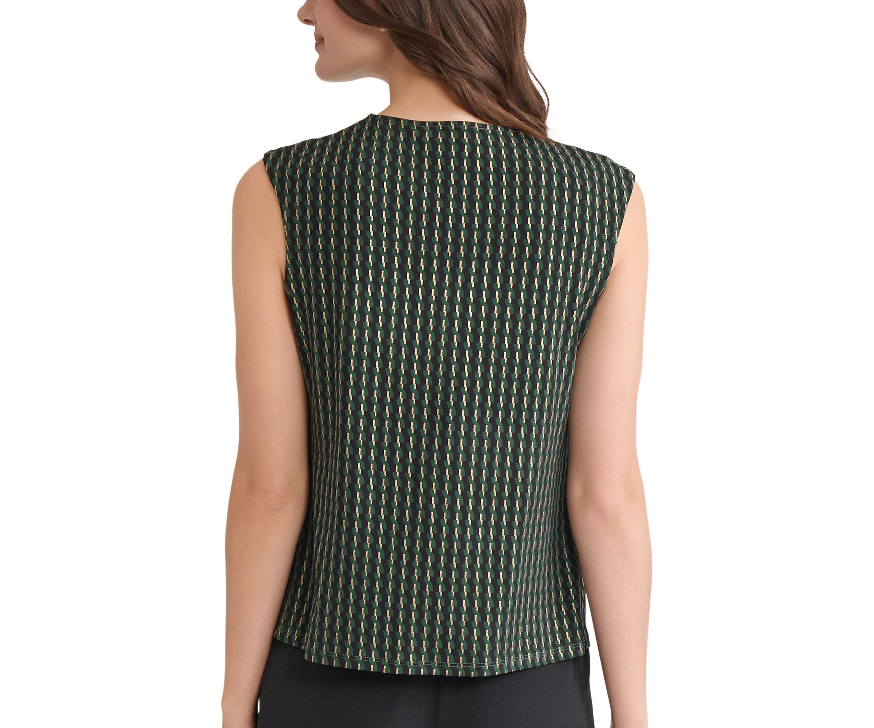 Womens Foil Print Pleat Neck Knit Top 