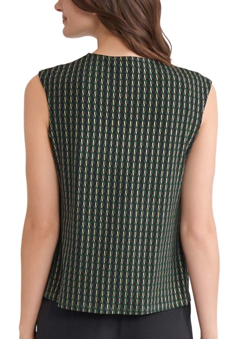 Womens Foil Print Pleat Neck Knit Top 