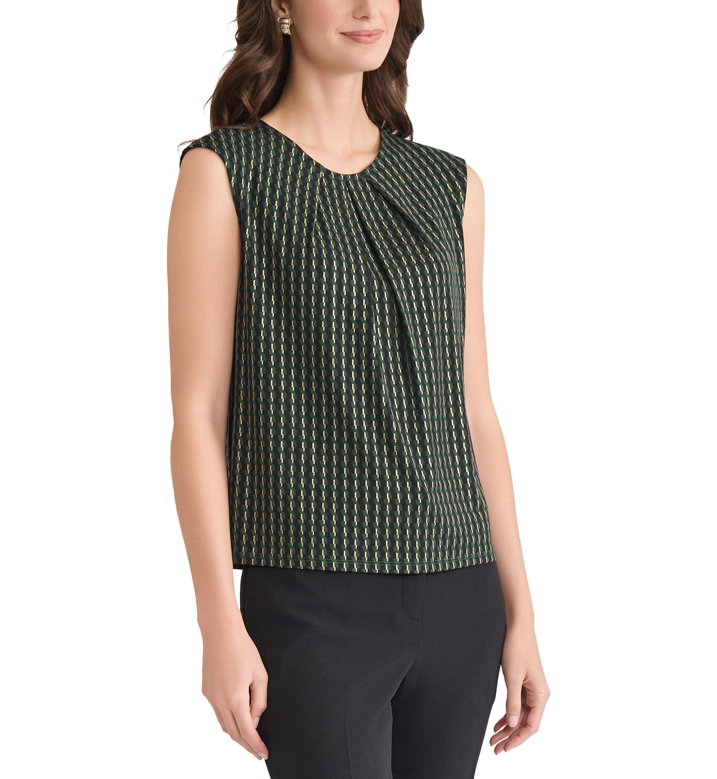 Womens Foil Print Pleat Neck Knit Top 