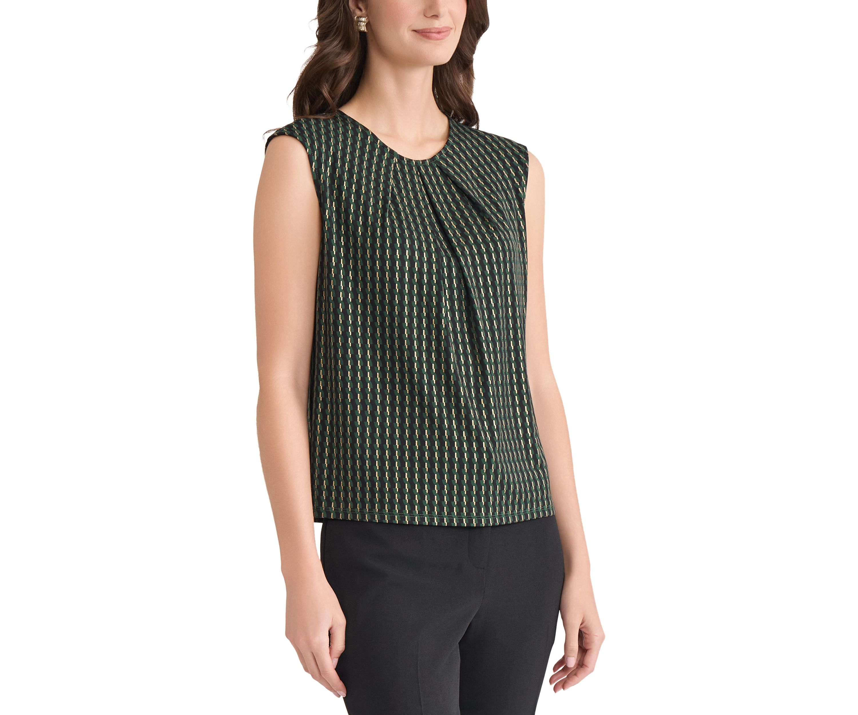Womens Foil Print Pleat Neck Knit Top 
