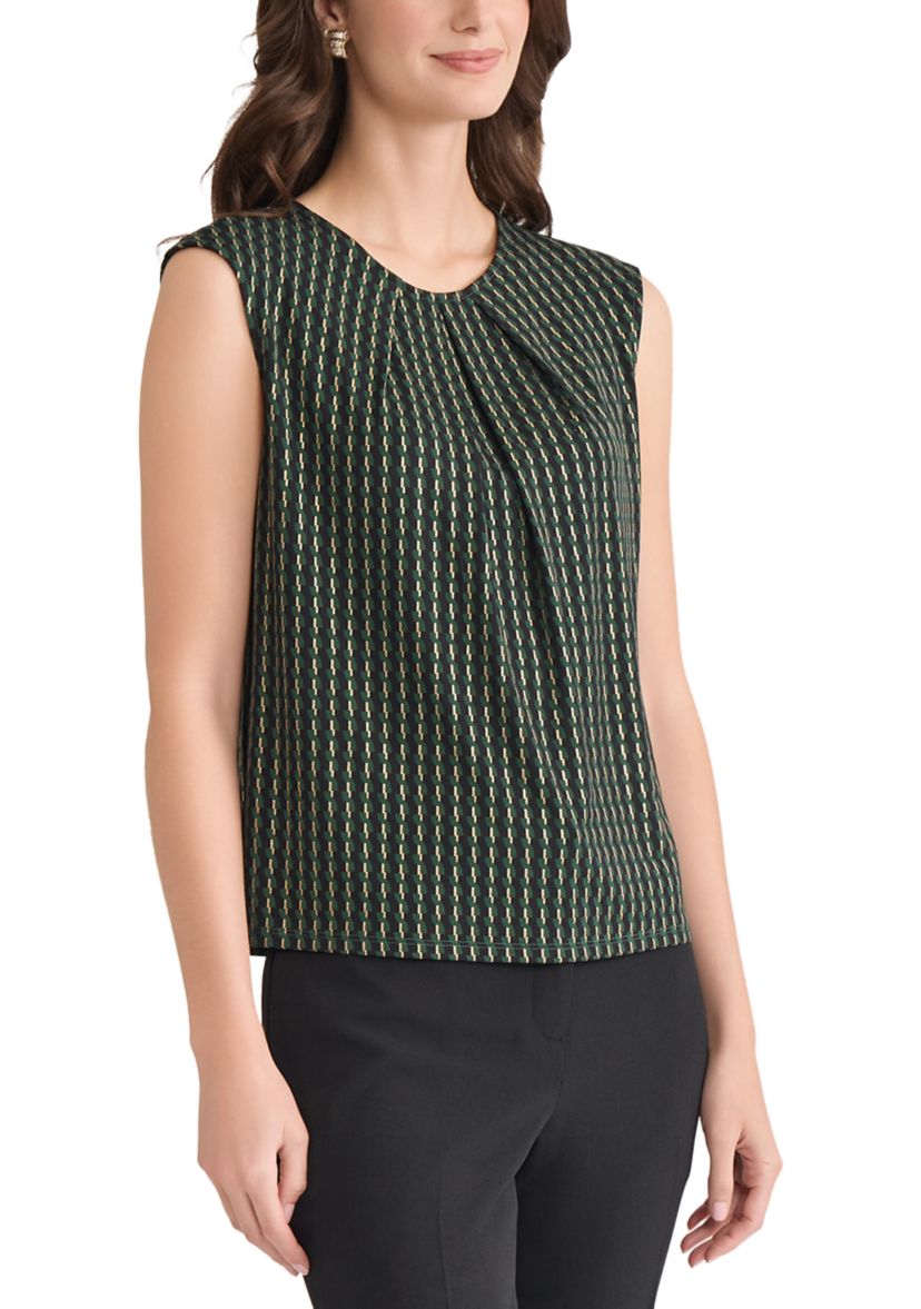 Womens Foil Print Pleat Neck Knit Top 