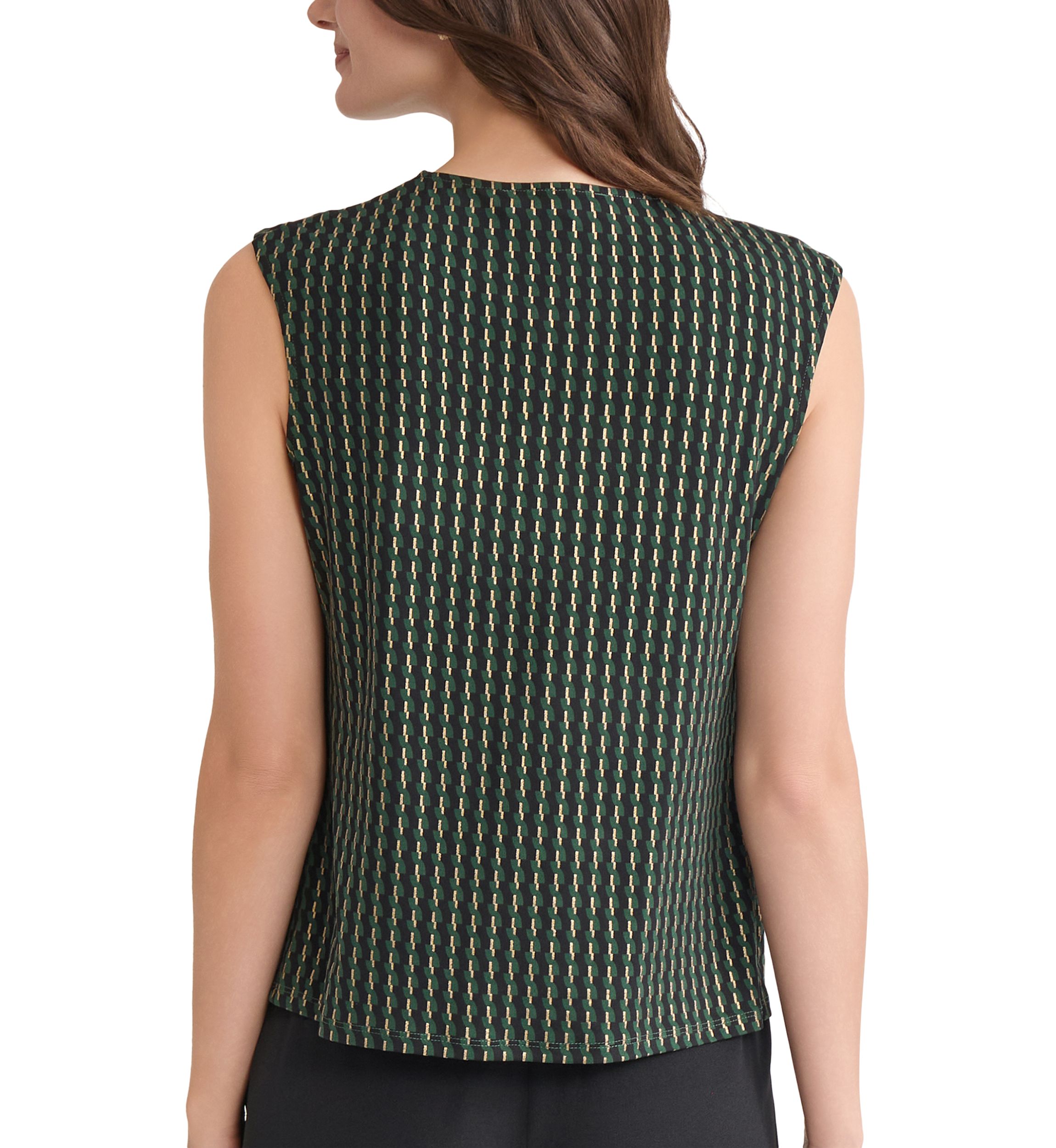 Petite Foil Print Pleat Neck Knit Top