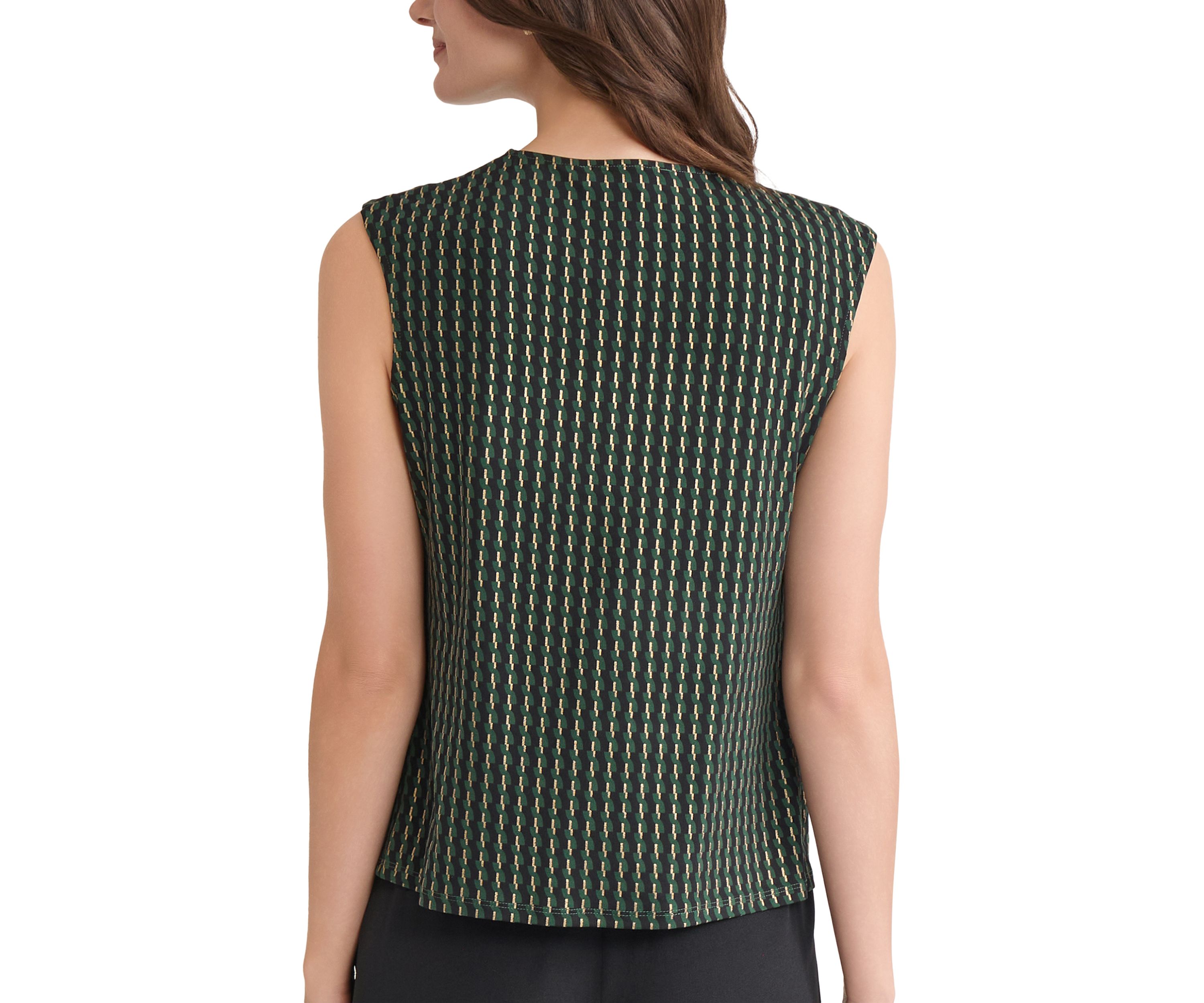 Petite Foil Print Pleat Neck Knit Top