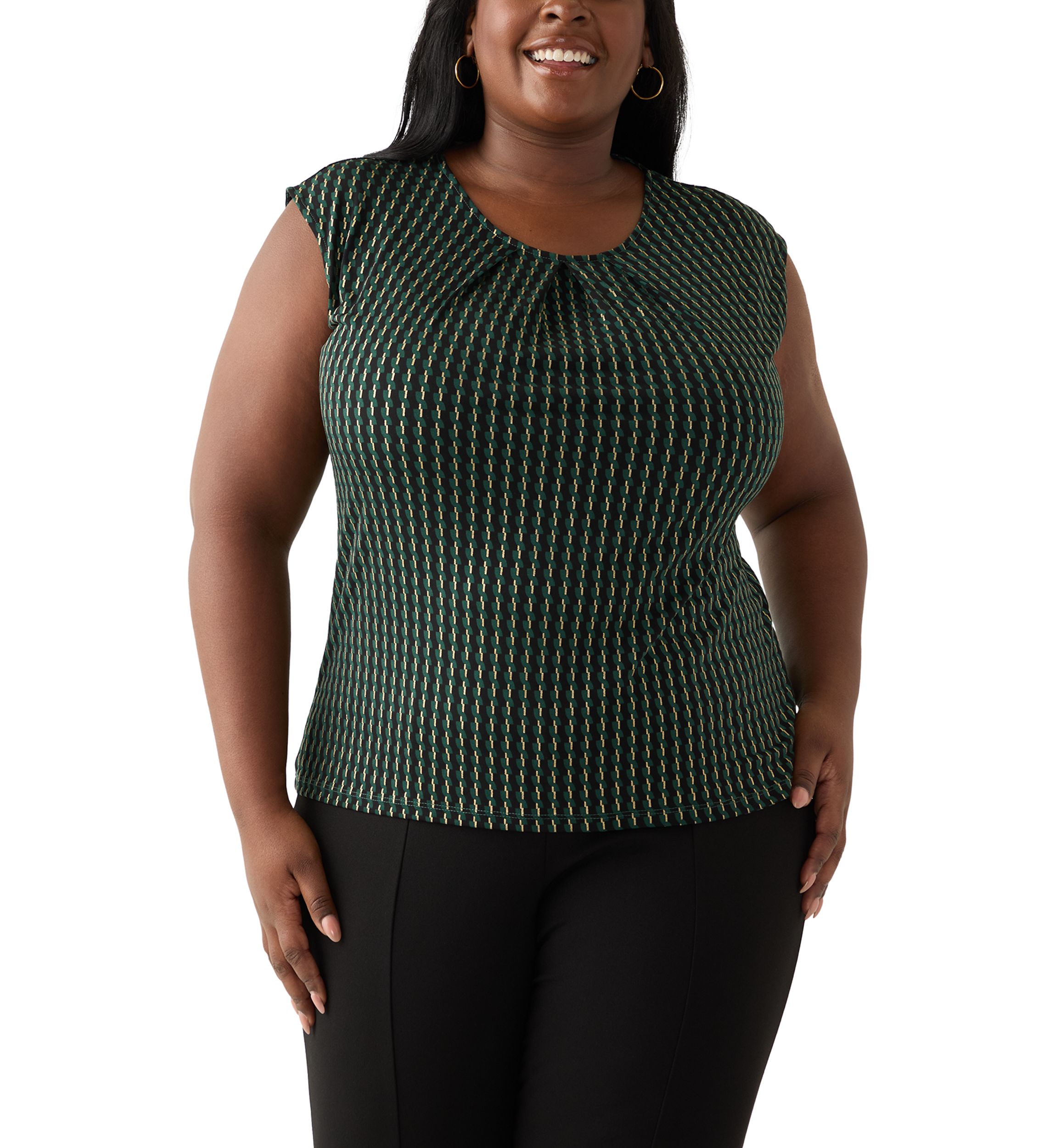 Plus Size Foil Print Pleated Knit Top