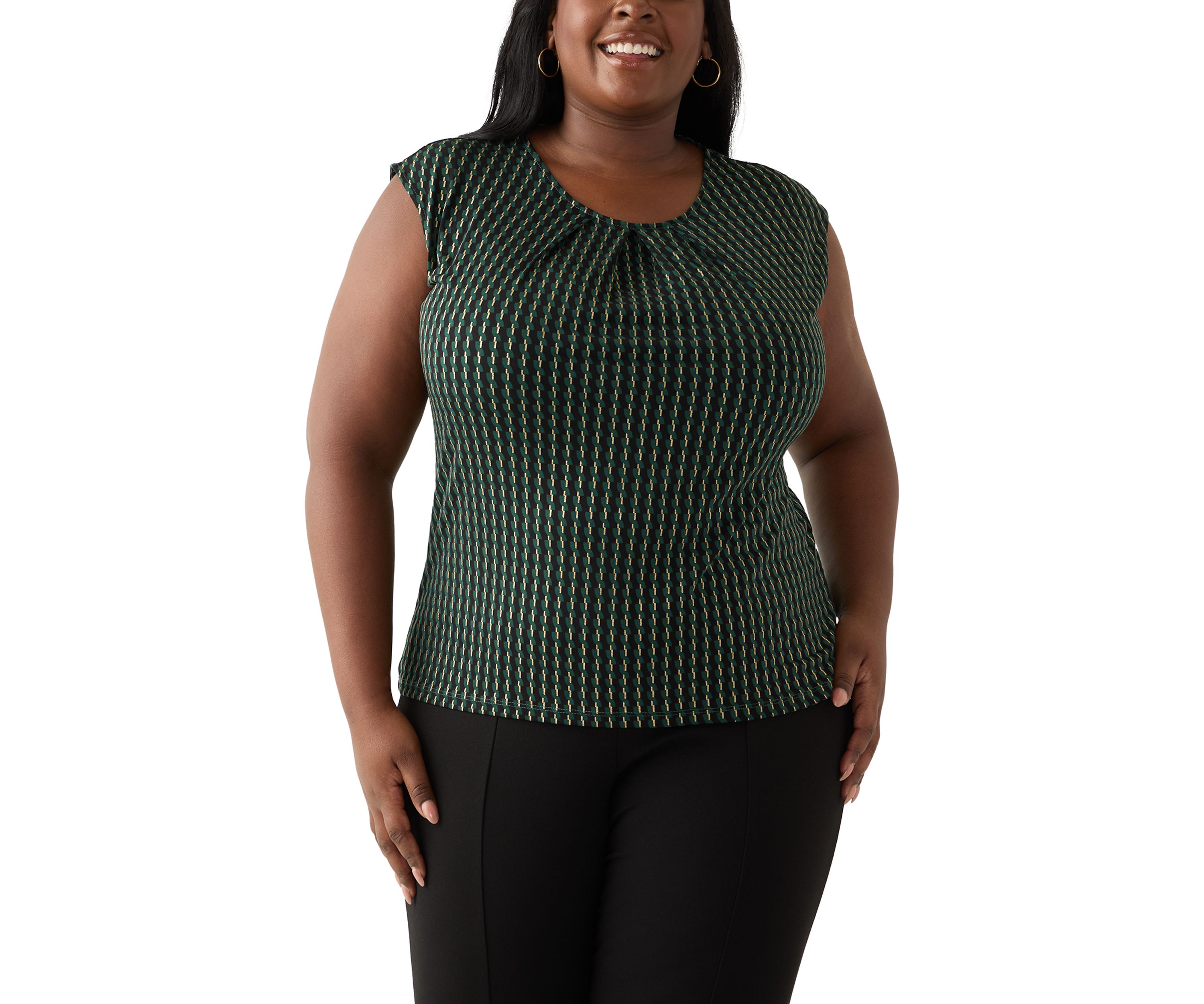 Plus Size Foil Print Pleated Knit Top