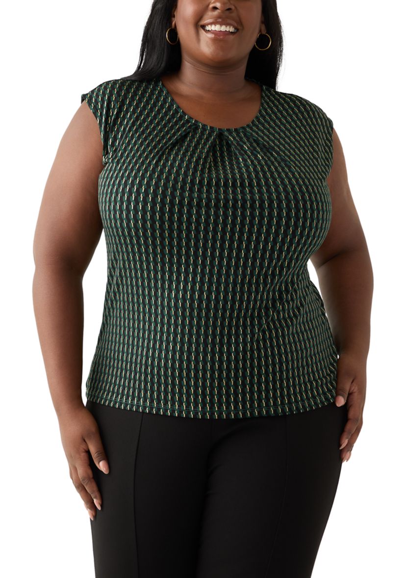 Plus Size Foil Print Pleated Knit Top