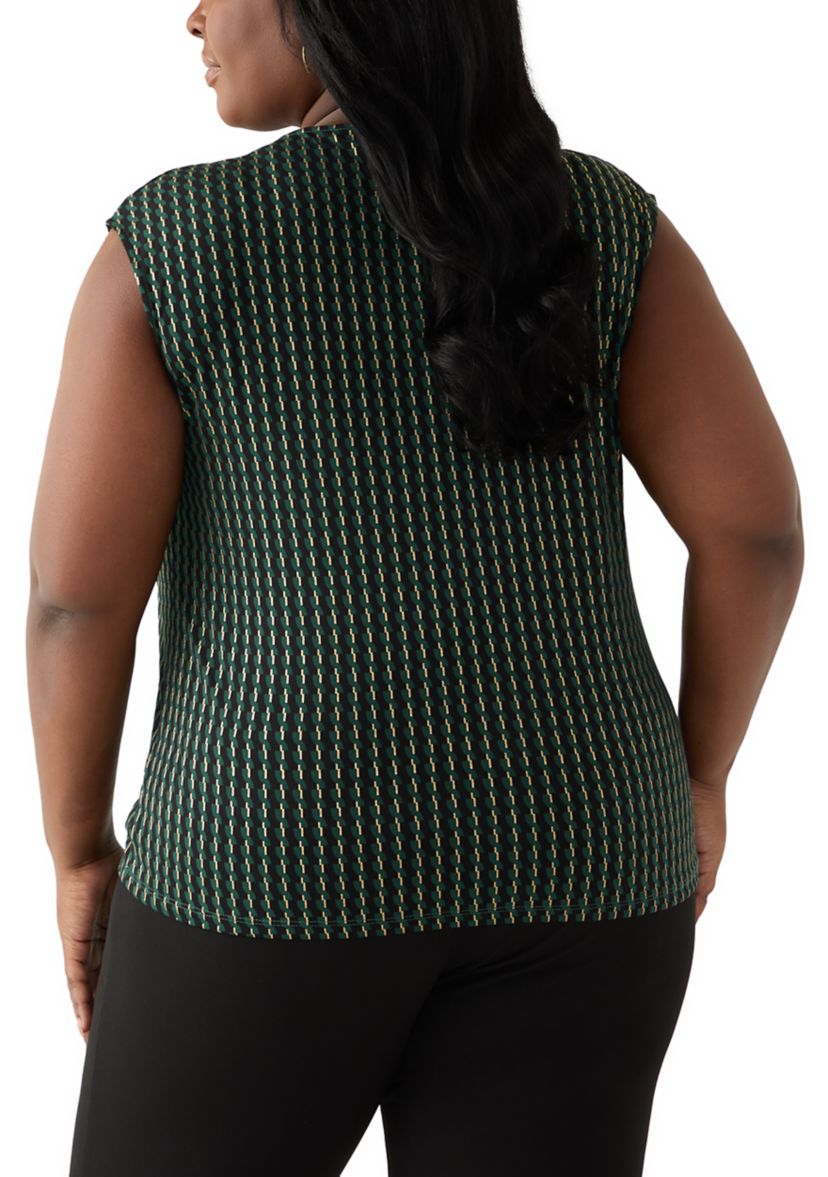 Plus Size Foil Print Pleated Knit Top