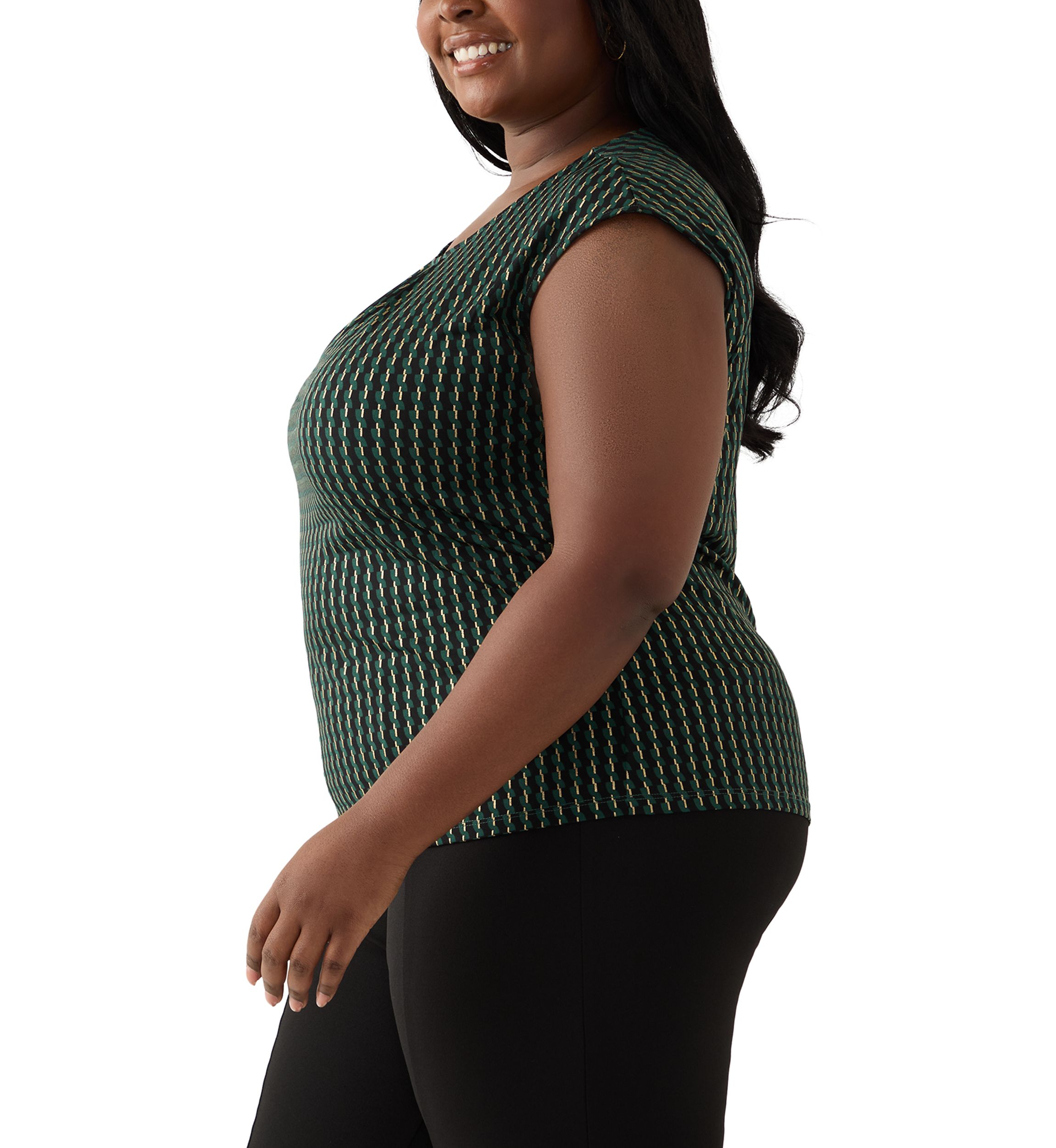 Plus Size Foil Print Pleated Knit Top