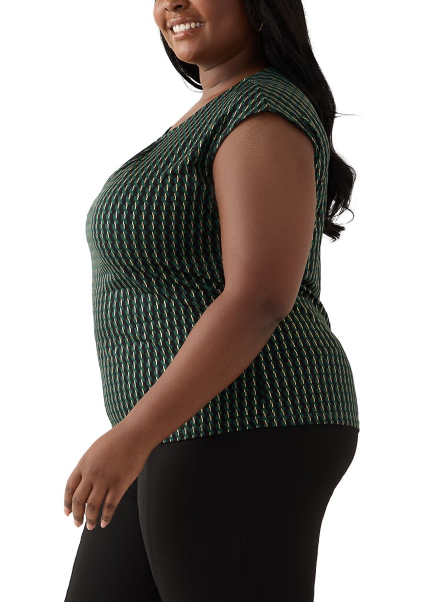 Plus Size Foil Print Pleated Knit Top