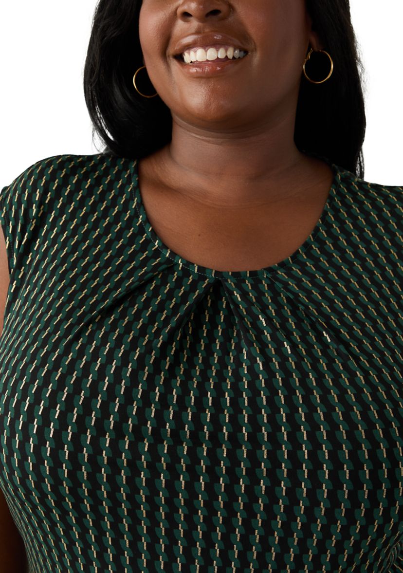 Plus Size Foil Print Pleated Knit Top