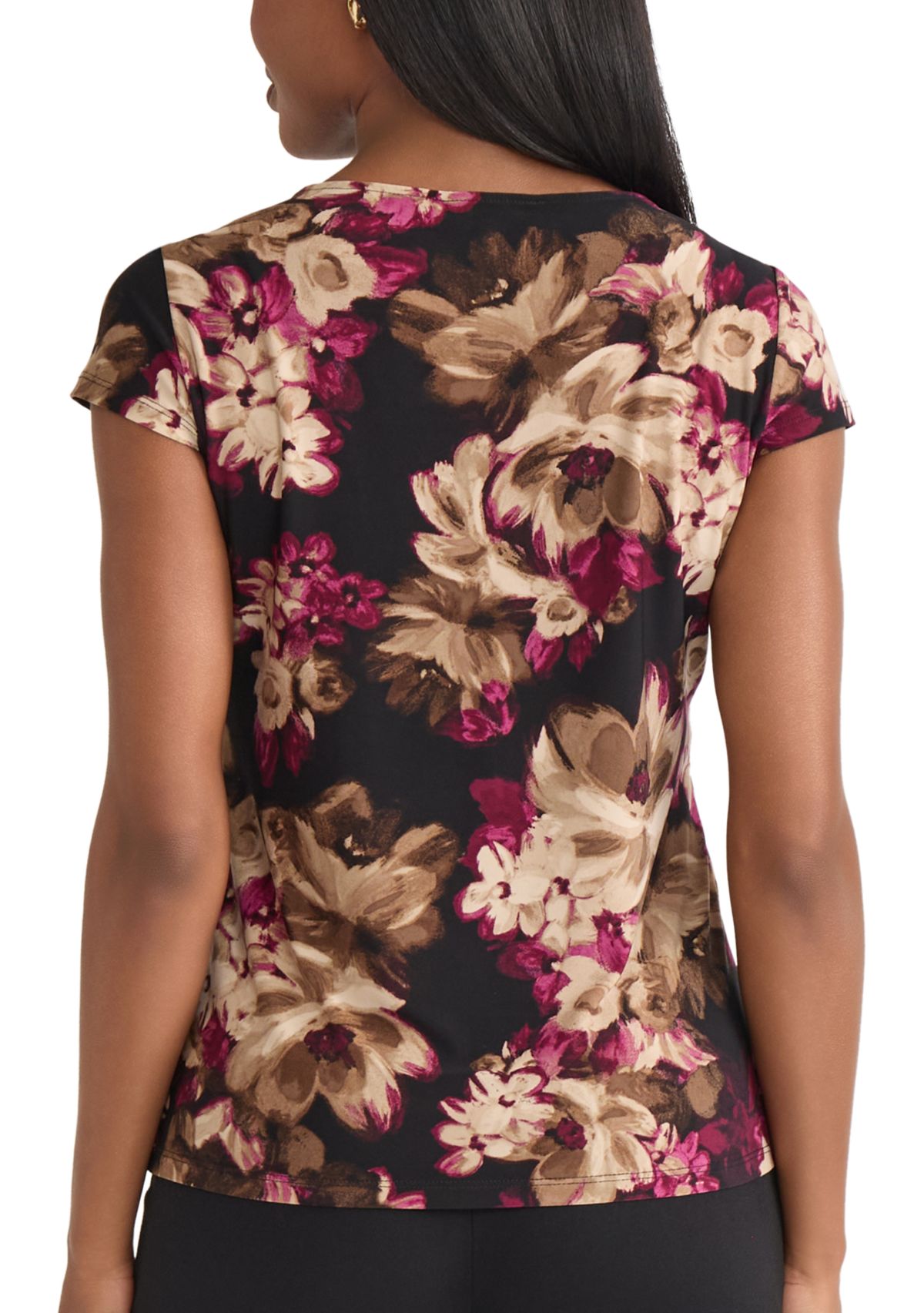 Womens Floral Print Cowl Neck Knit Top 