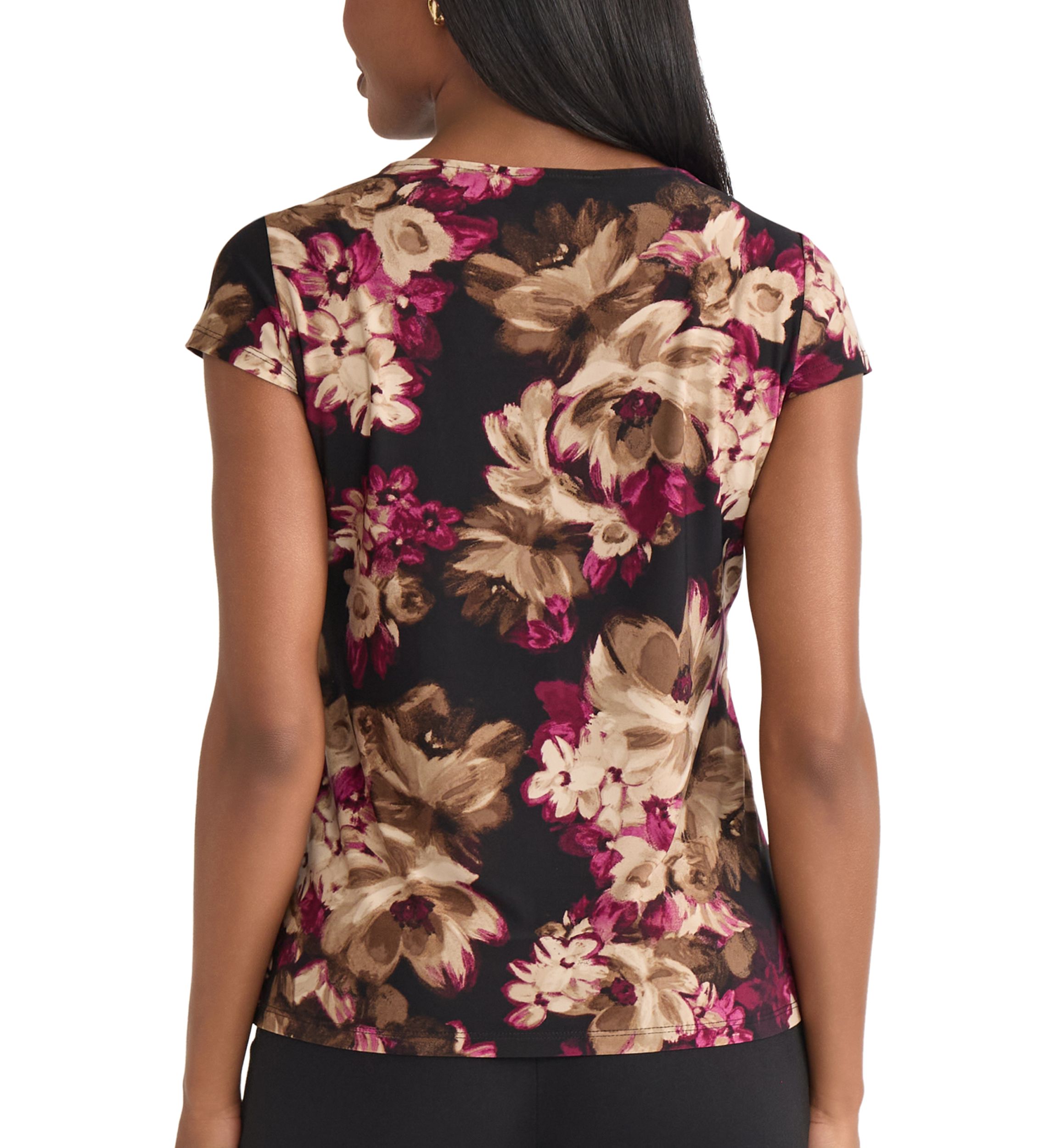 Womens Floral Print Cowl Neck Knit Top 