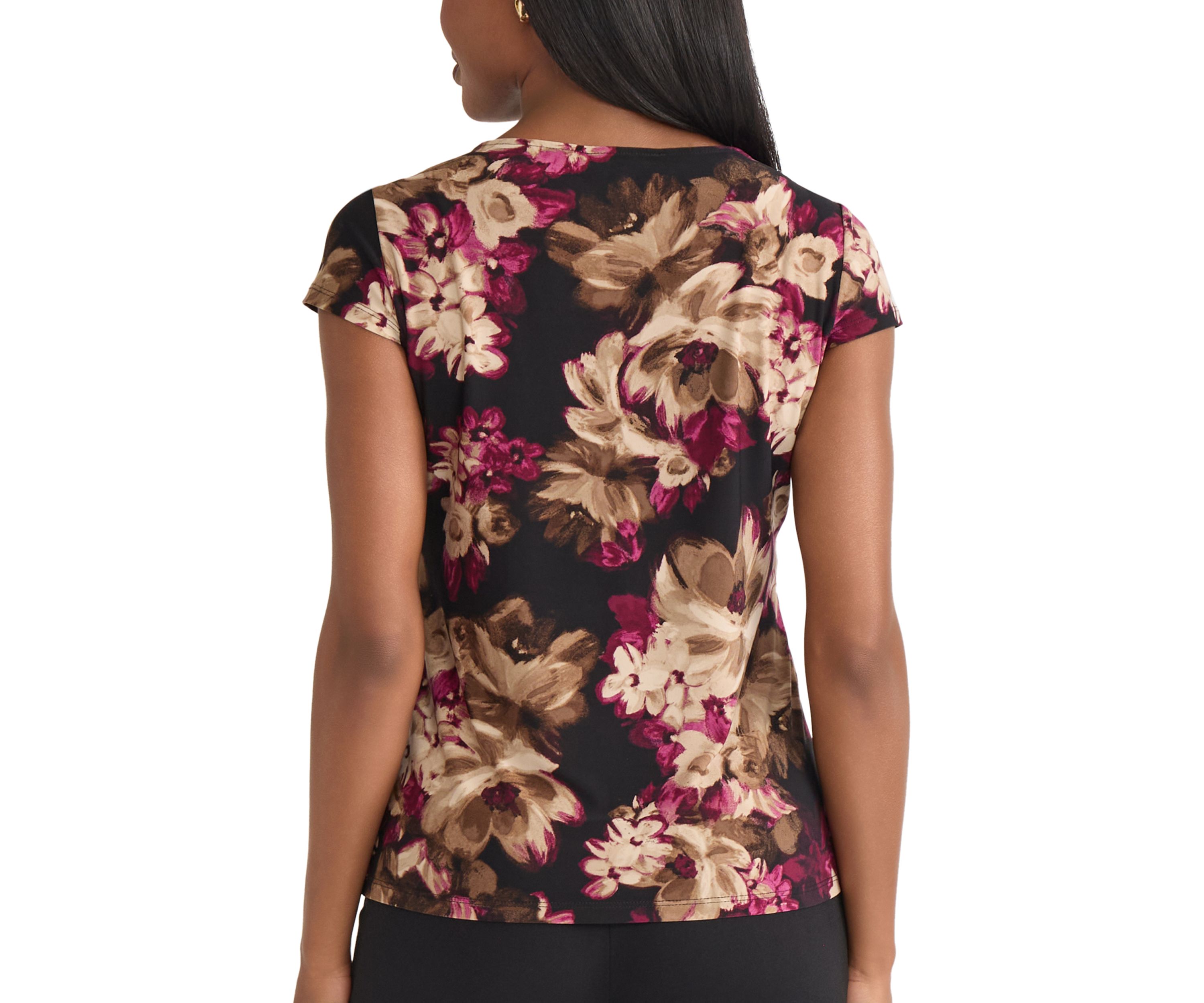 Womens Floral Print Cowl Neck Knit Top 