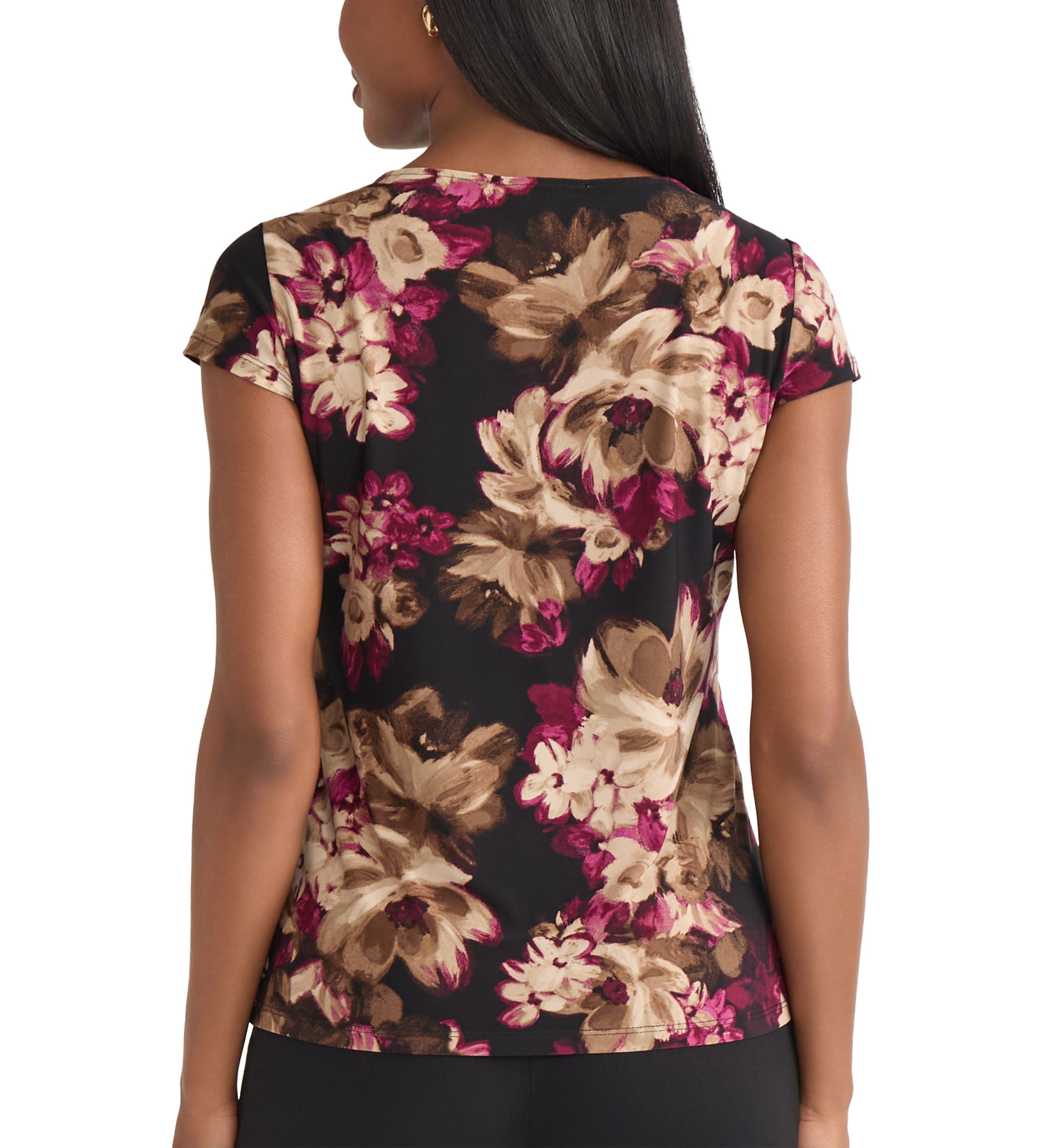 Petite Floral Print Cowl Neck Knit Top 