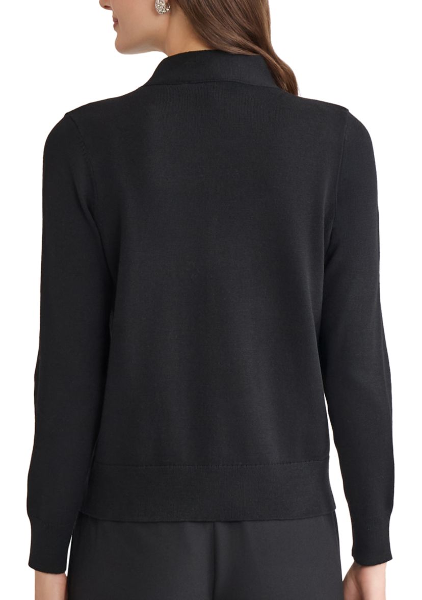 Womens Tie Neck Sweater with Brooch 