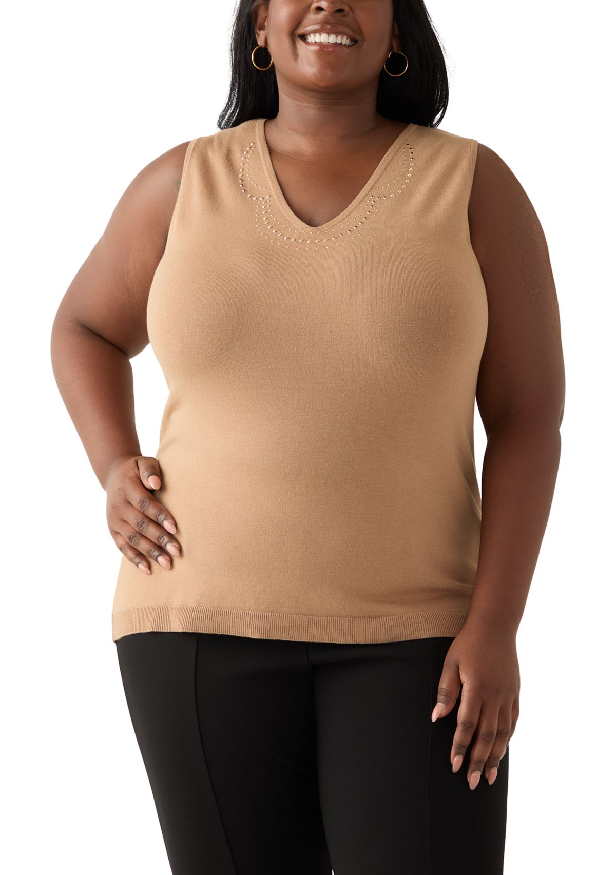 Plus Size V-Neck Shell with Hot Fix