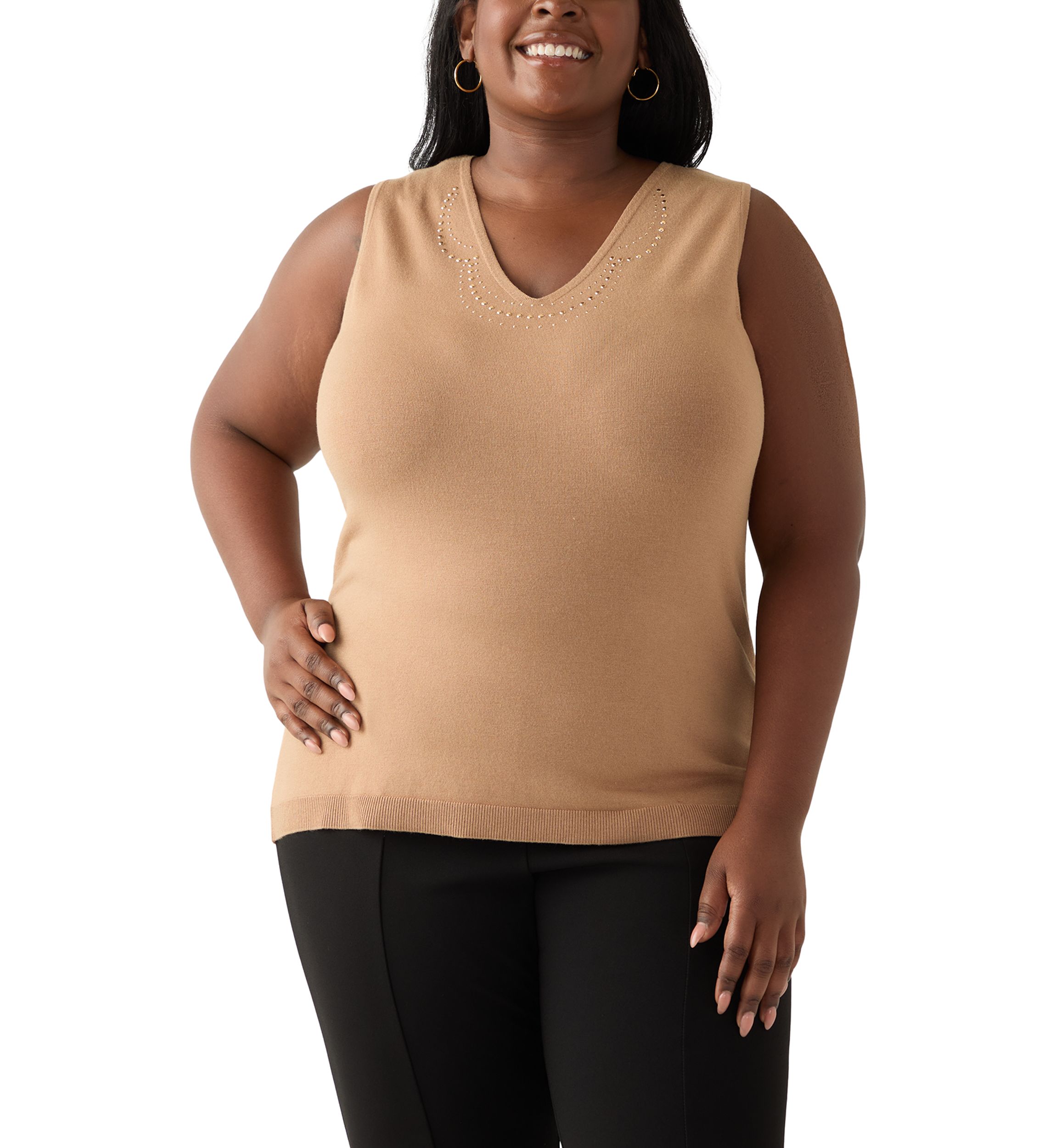 Plus Size V-Neck Shell with Hot Fix
