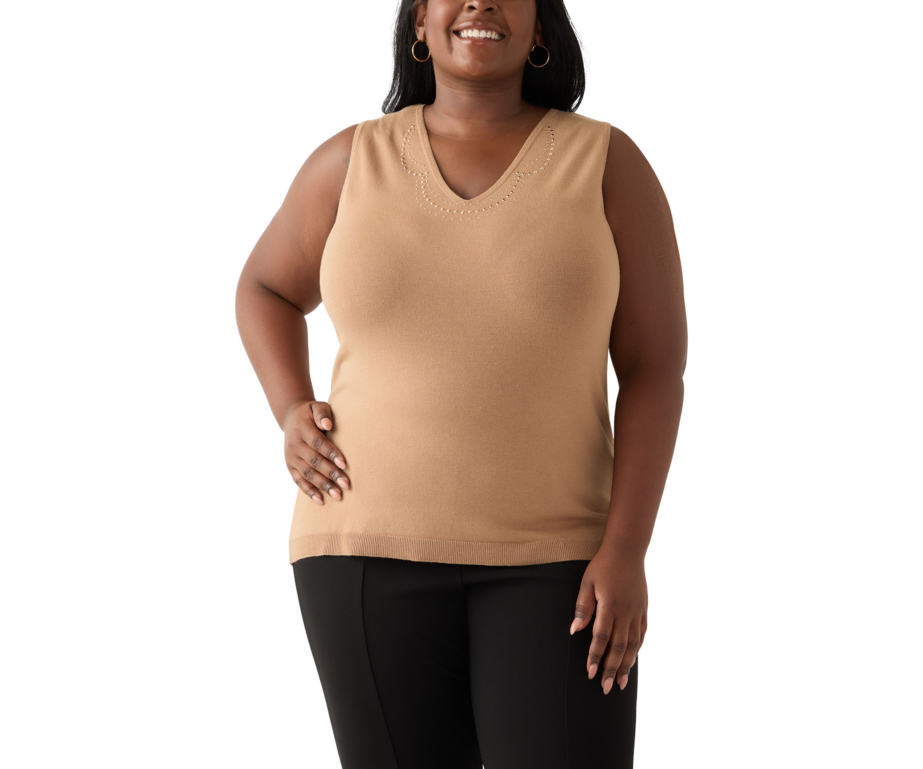 Plus Size V-Neck Shell with Hot Fix