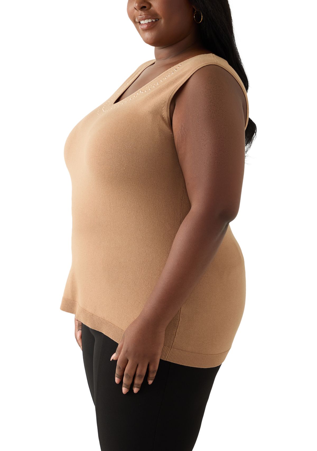 Plus Size V-Neck Shell with Hot Fix